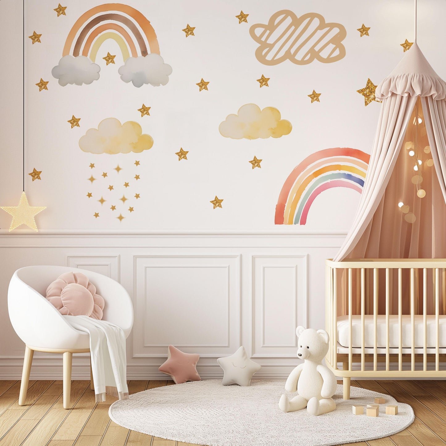 Rainbow Wall Decals Nursery, Rainbow Wall Stickers, Boho Nursery Decor, Cloud Wall Decals, Star Nursery Wall Stickers, Peel and Stick Decor