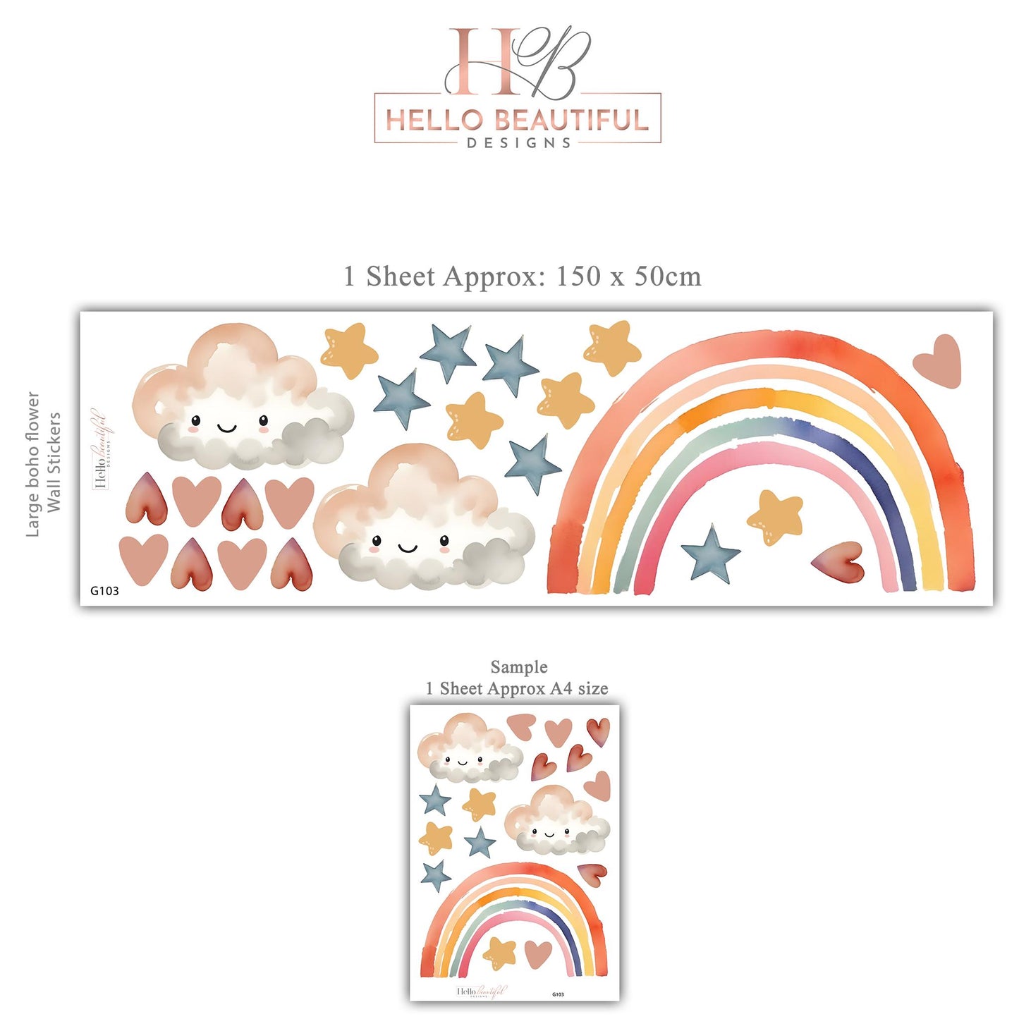 Rainbow Wall Decals Nursery Kawaii Cloud Wall Stickers Rainbow Nursery Decor Star Wall Decals, Cute Nursery Wall Art, Peel and Stick Rainbow