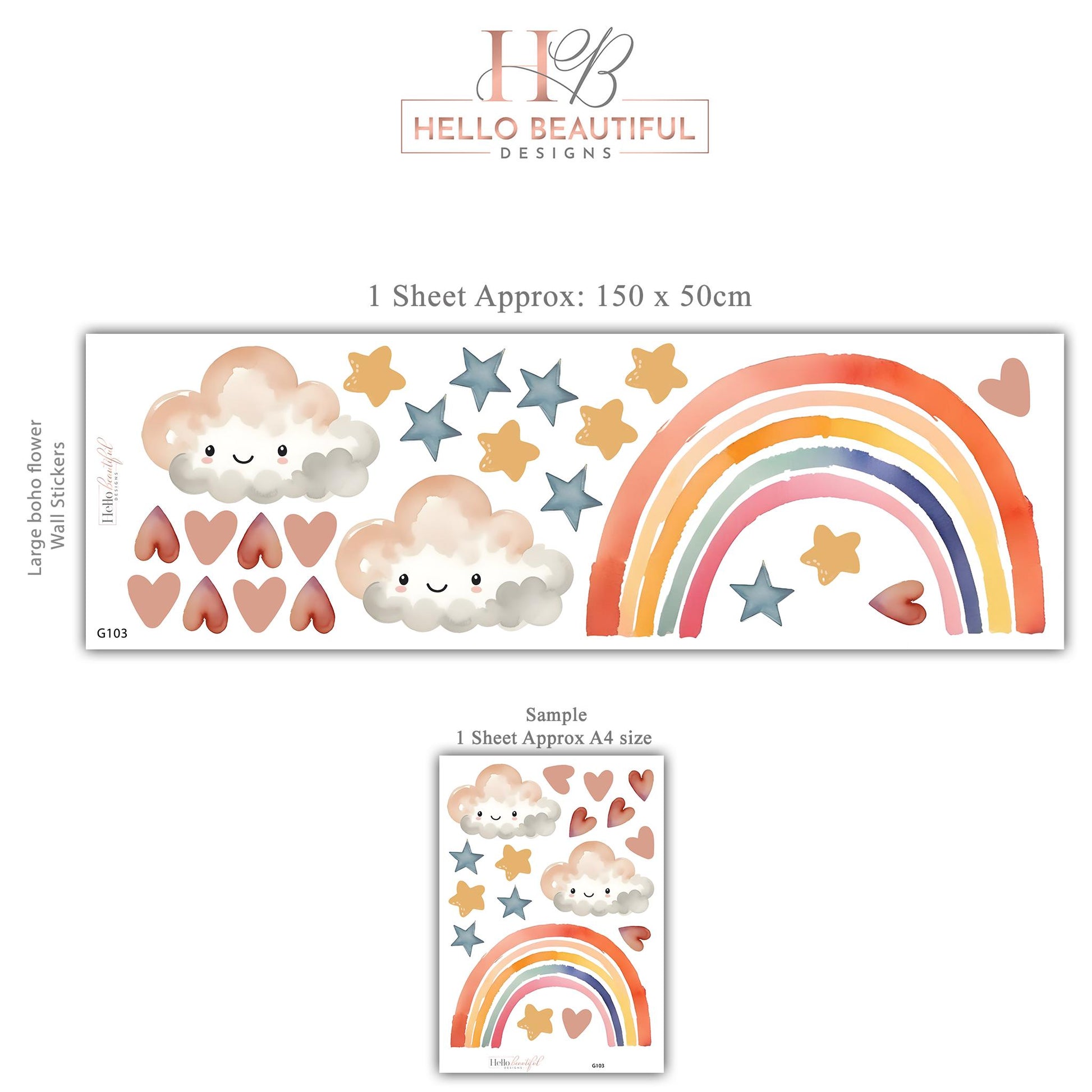 Rainbow Wall Decals Nursery Kawaii Cloud Wall Stickers Rainbow Nursery Decor Star Wall Decals, Cute Nursery Wall Art, Peel and Stick Rainbow