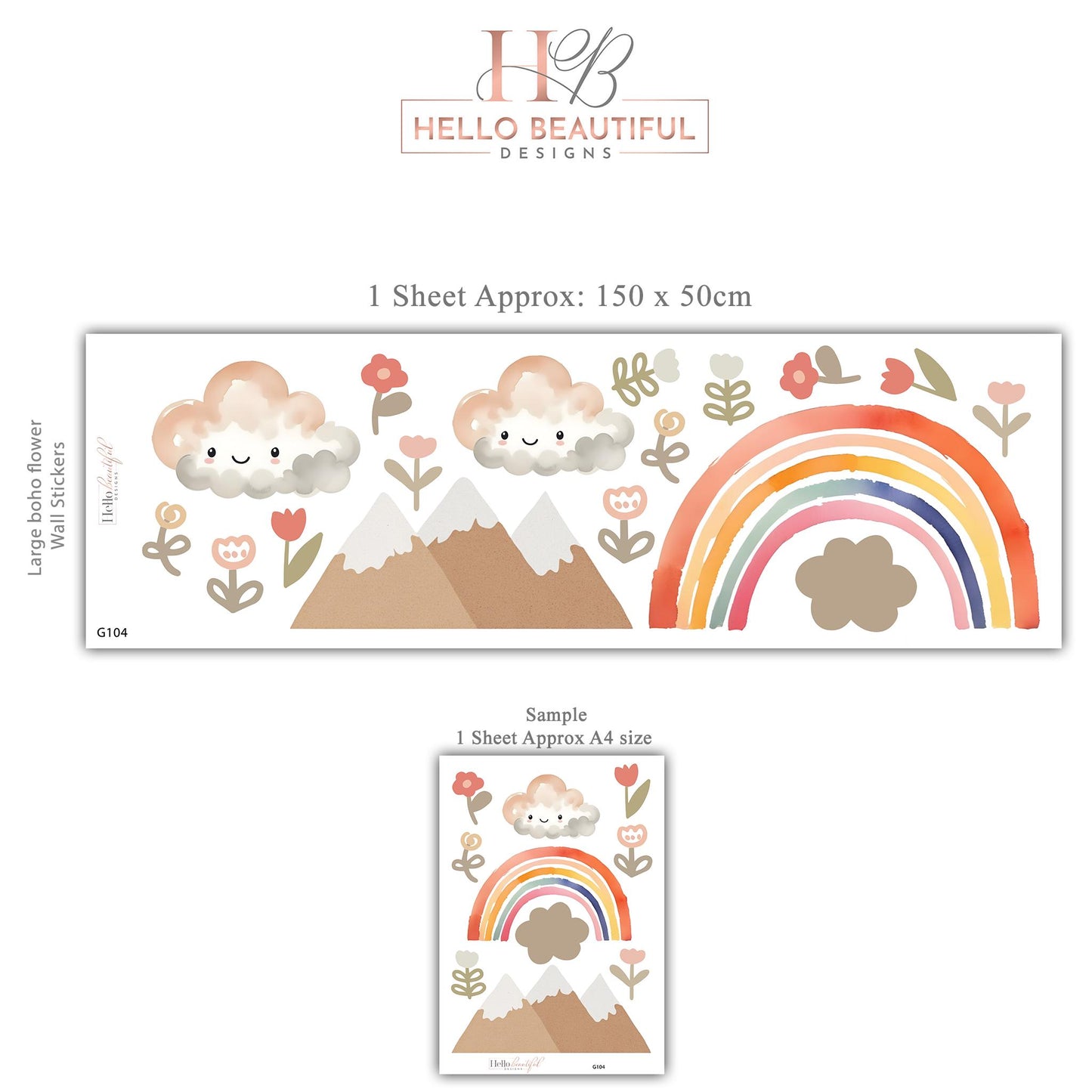 Rainbow Mountain Wall Decals Boho Nursery Wall Stickers Neutral Rainbow Decor Cloud Nursery Decals Peel and Stick Kids Room