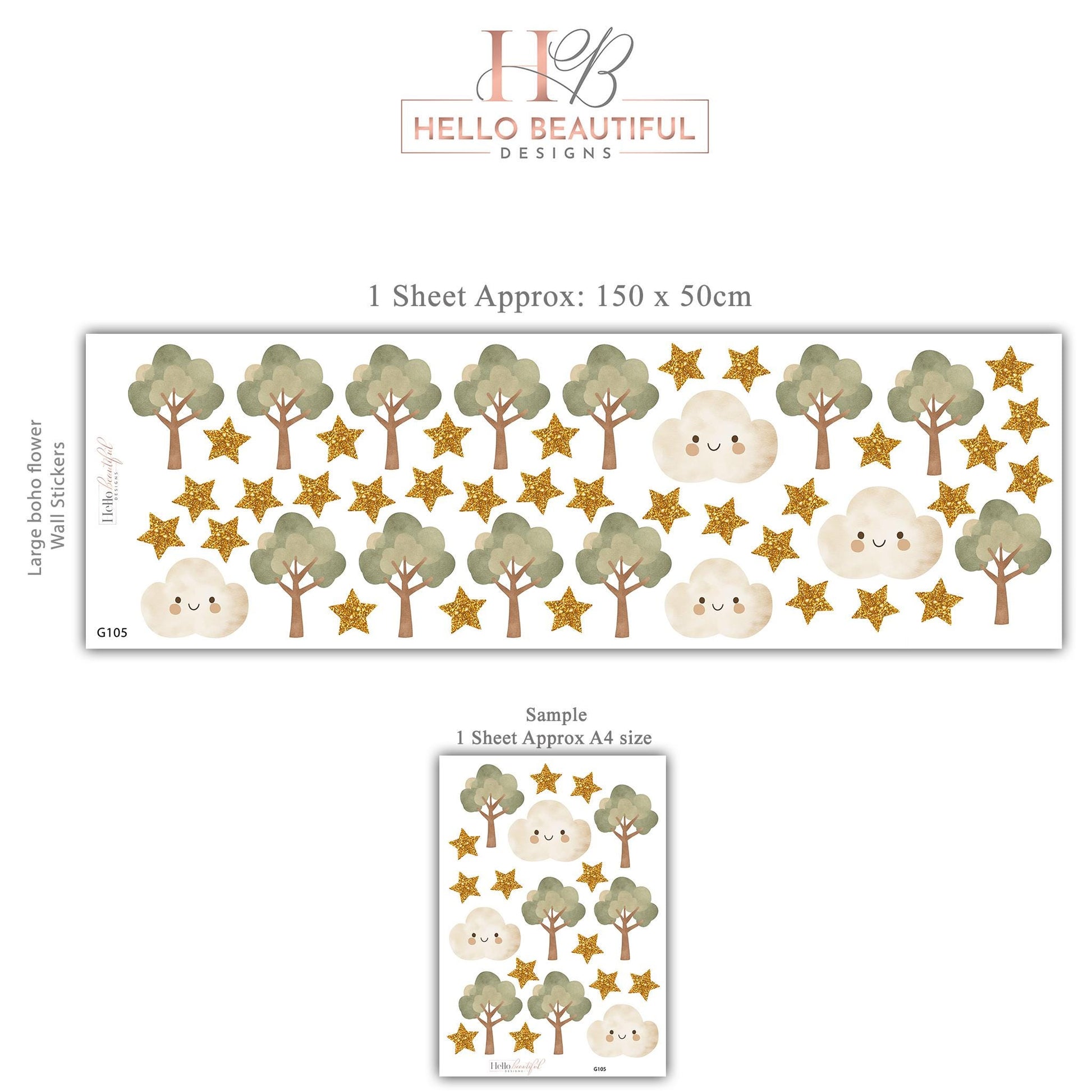 Woodland Tree Wall Decals Nursery Wall Stickers Neutral Nursery Decor Cloud Wall Decals Forest Nursery Peel and Stick Kids