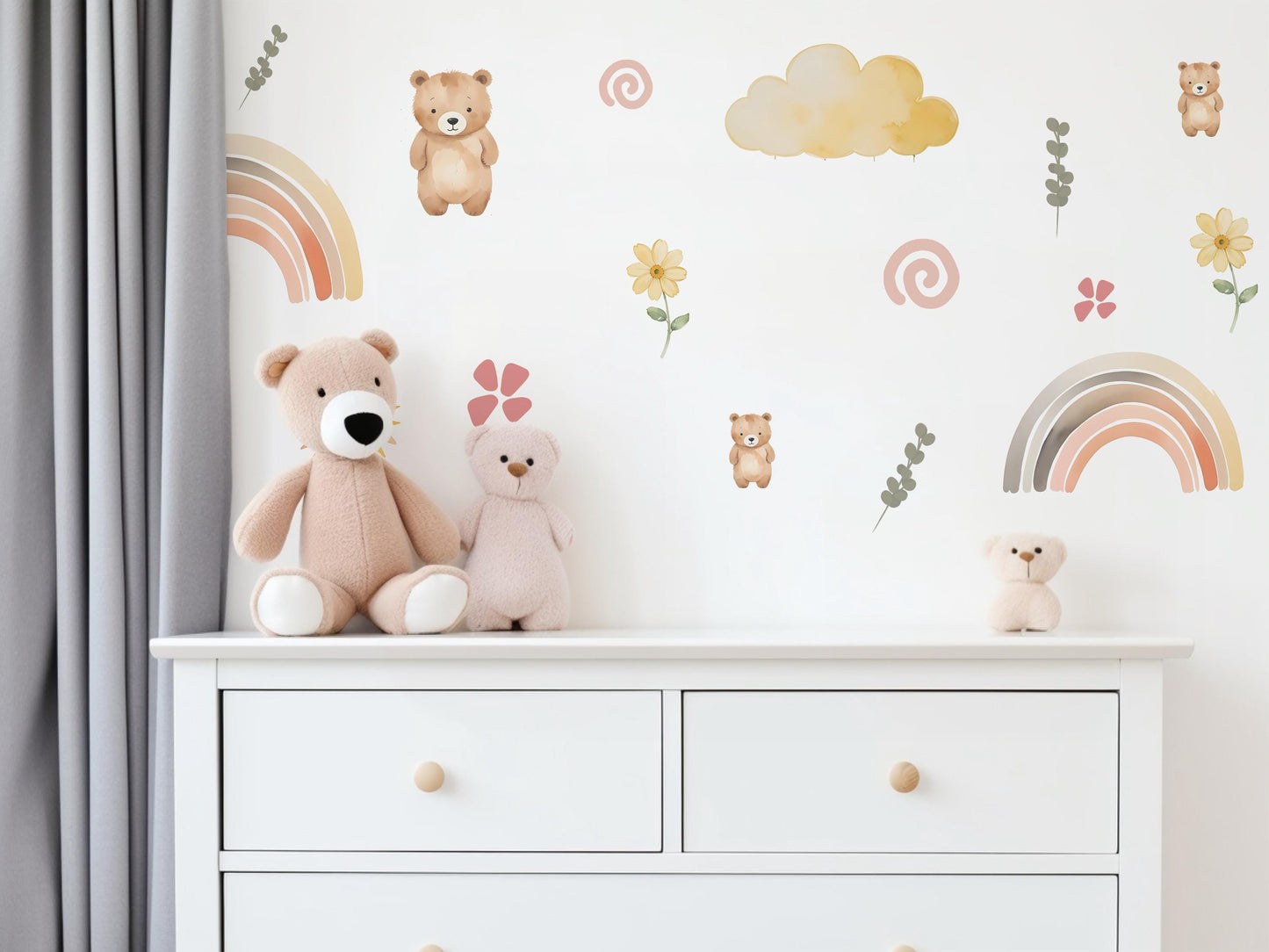 Teddy Bear Wall Decals Nursery Wall Stickers Bear Nursery Decor Neutral Nursery Decor Rainbow Wall Decals Peel and Stick