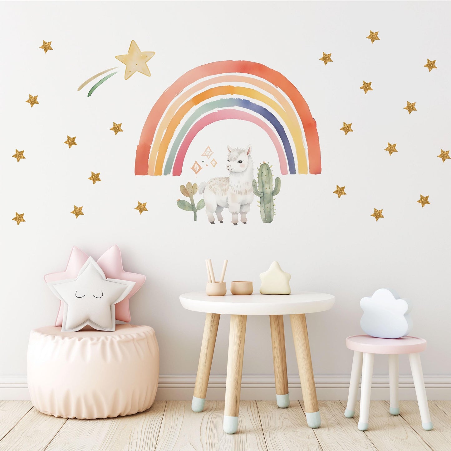 Llama Wall Decals Rainbow Nursery Decor Alpaca Wall Stickers Boho Nursery Wall Decals Neutral Nursery Decor Peel Stick
