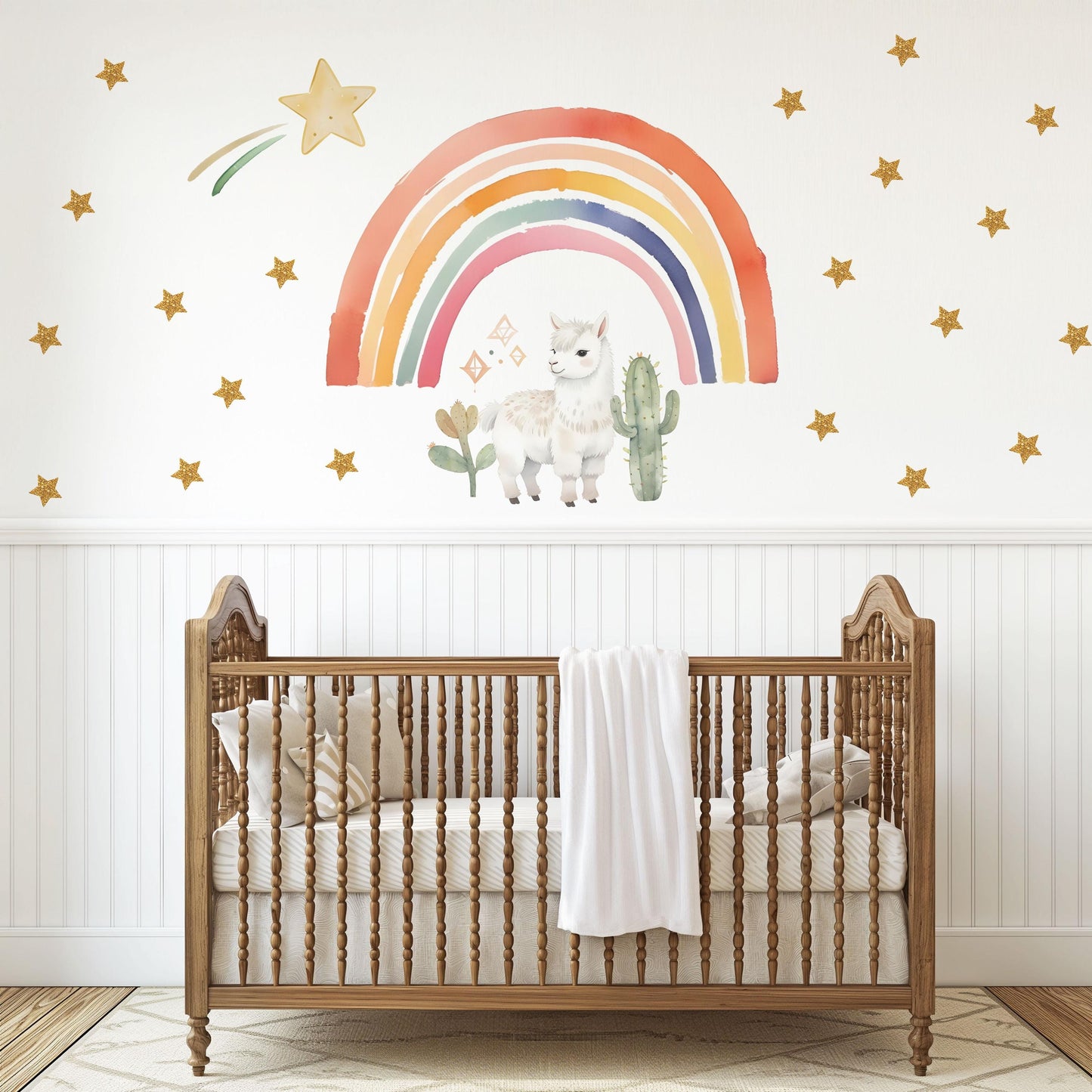 Llama Wall Decals Rainbow Nursery Decor Alpaca Wall Stickers Boho Nursery Wall Decals Neutral Nursery Decor Peel Stick
