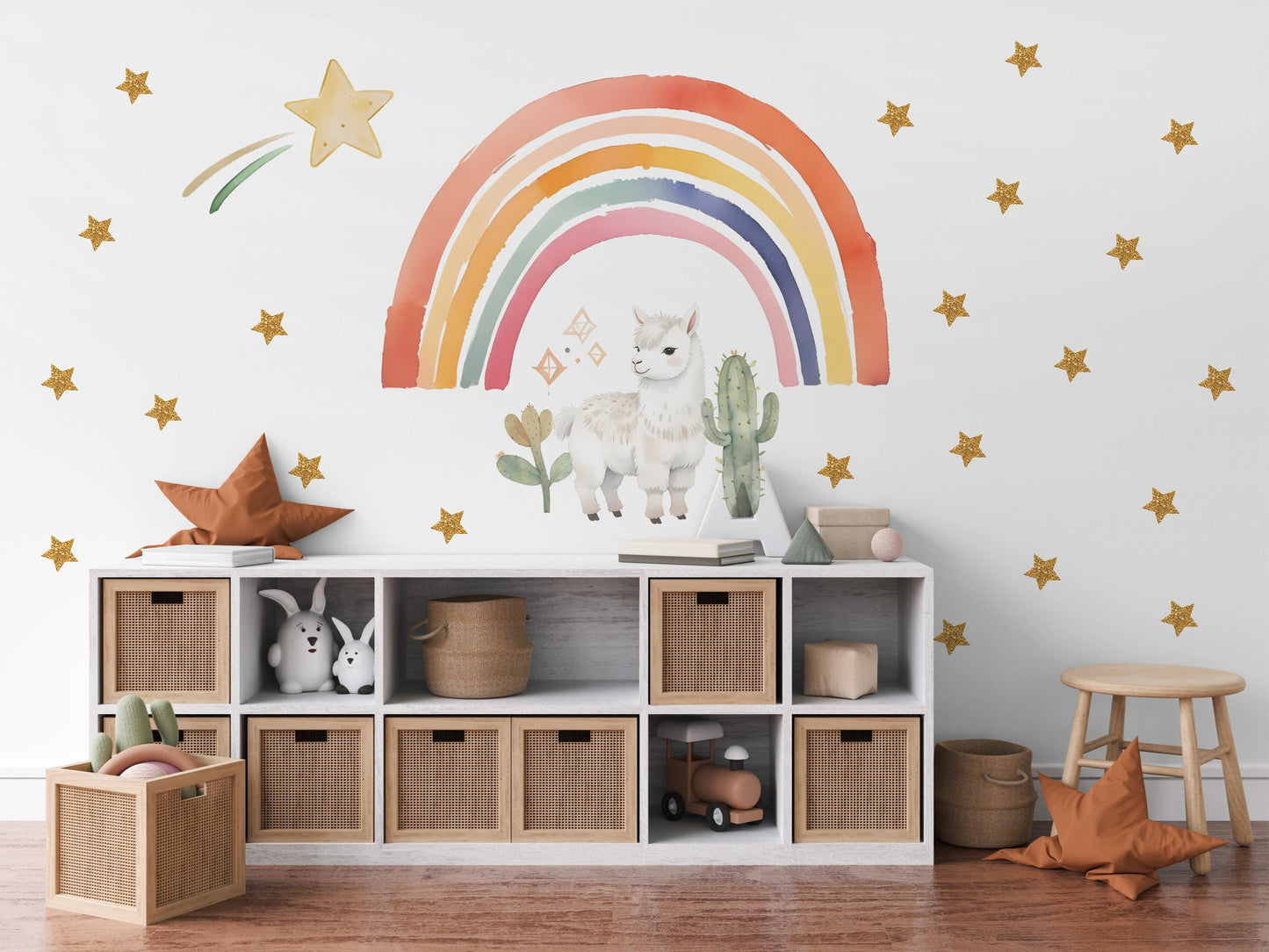 Llama Wall Decals Rainbow Nursery Decor Alpaca Wall Stickers Boho Nursery Wall Decals Neutral Nursery Decor Peel Stick