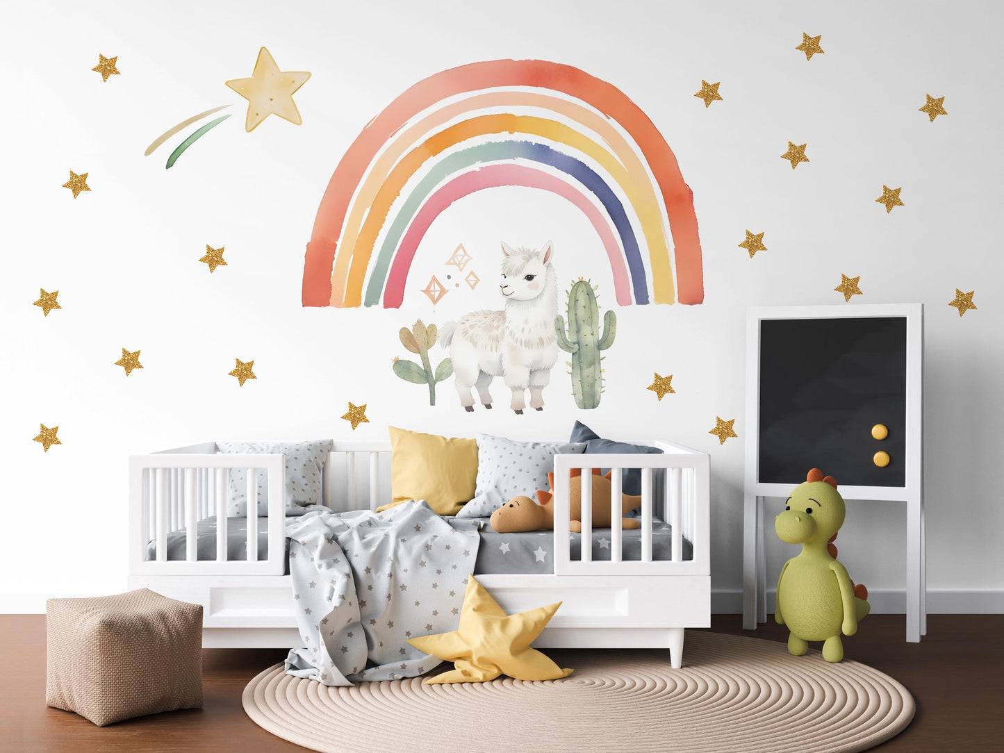Llama Wall Decals Rainbow Nursery Decor Alpaca Wall Stickers Boho Nursery Wall Decals Neutral Nursery Decor Peel Stick