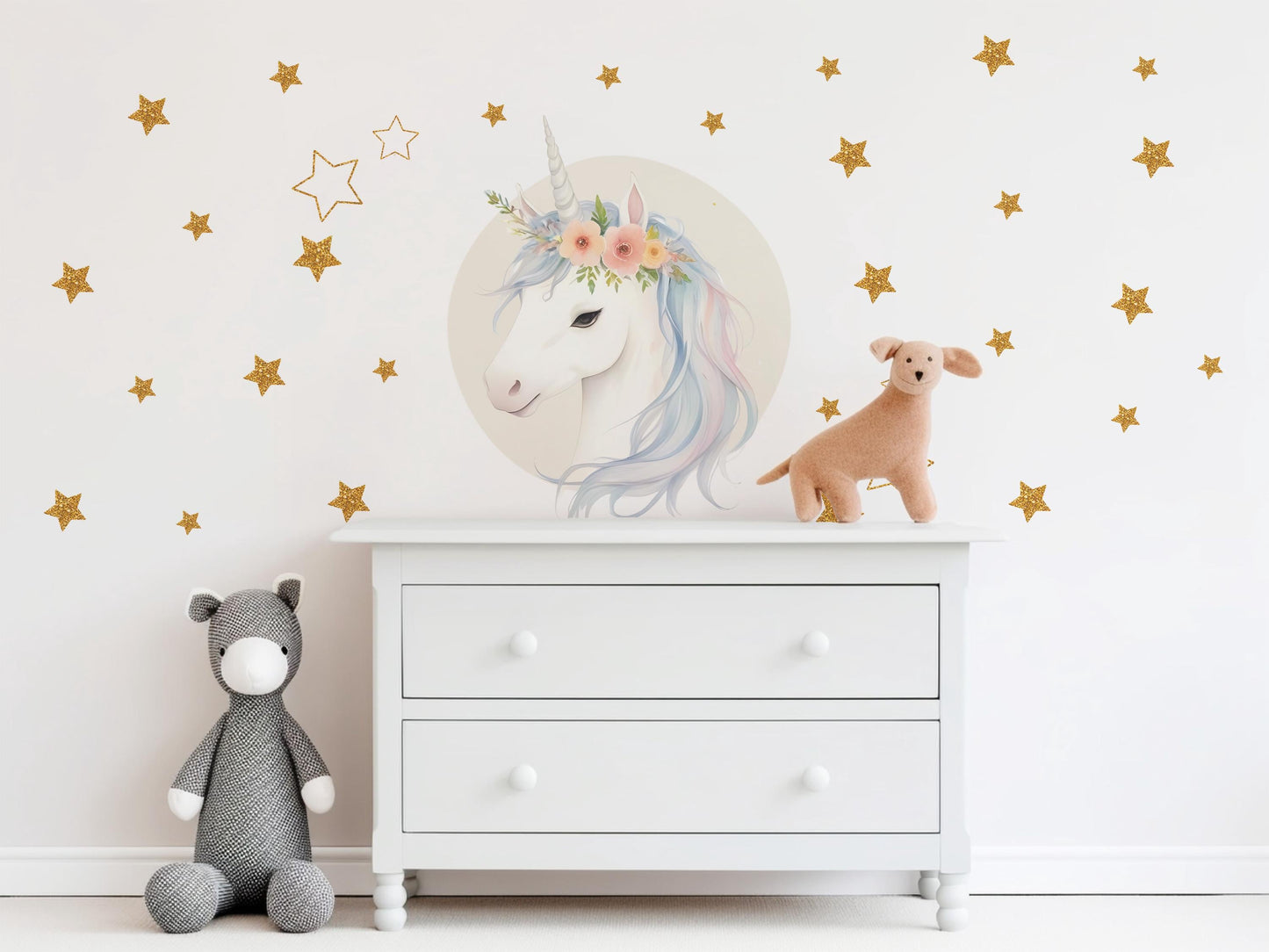Unicorn Wall Decals Girls Nursery Decor Unicorn Wall Stickers Rainbow Stars Bedroom Decor Peel and Stick Decals