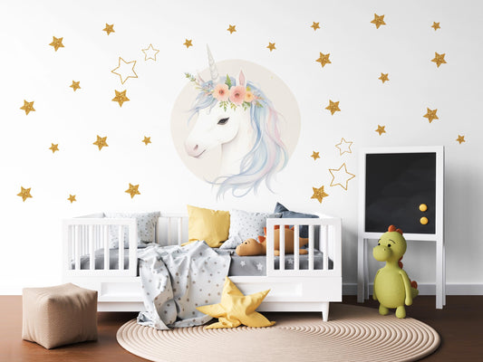 Unicorn Wall Decals Girls Nursery Decor Unicorn Wall Stickers Rainbow Stars Bedroom Decor Peel and Stick Decals