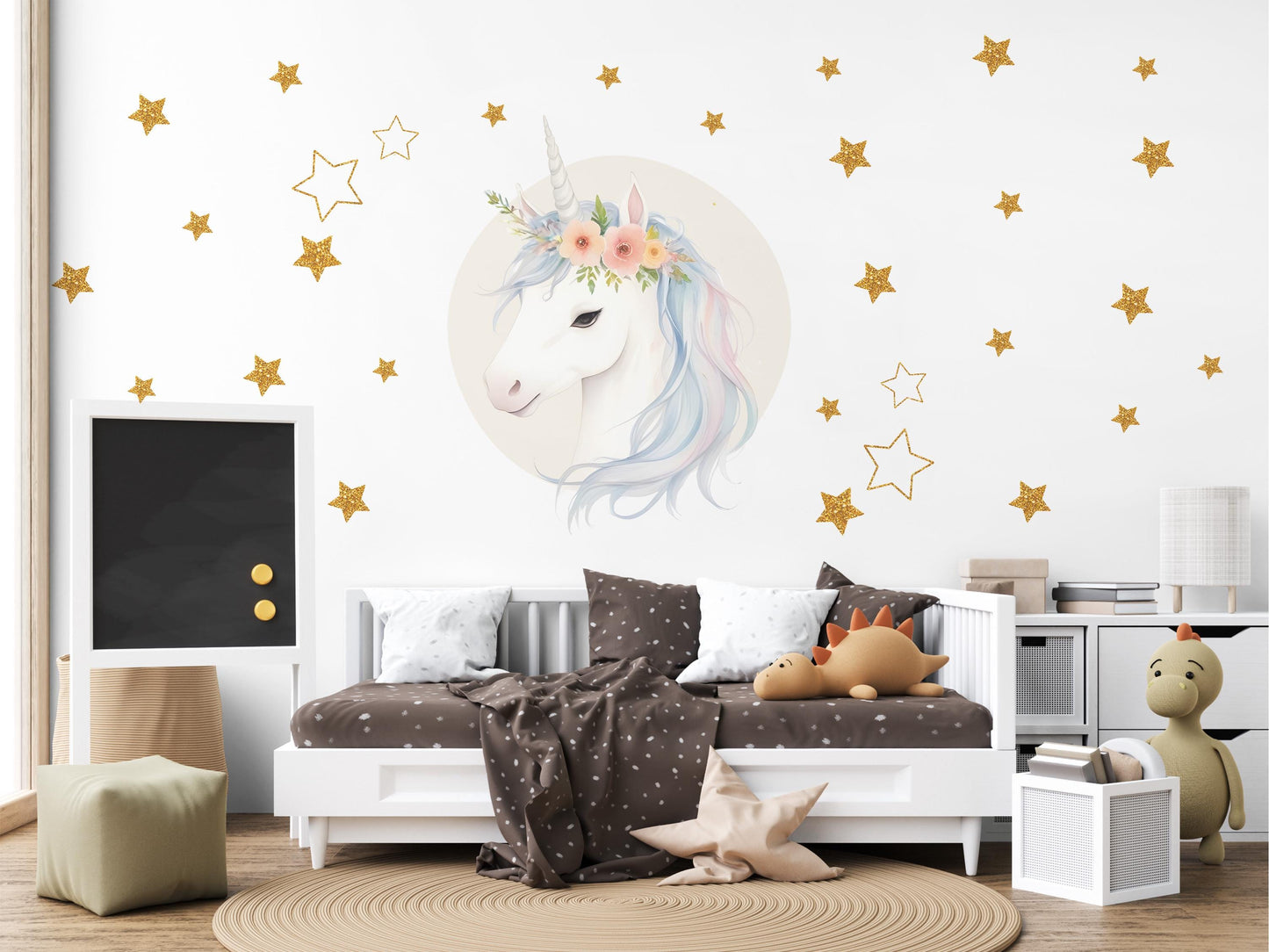 Unicorn Wall Decals Girls Nursery Decor Unicorn Wall Stickers Rainbow Stars Bedroom Decor Peel and Stick Decals