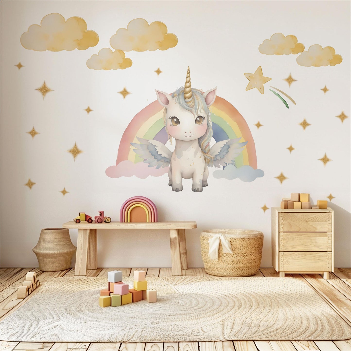 Unicorn Wall Decals Rainbow Nursery Decor Girls Bedroom Wall Stickers Unicorn Nursery Wall Art Peel and Stick Decals