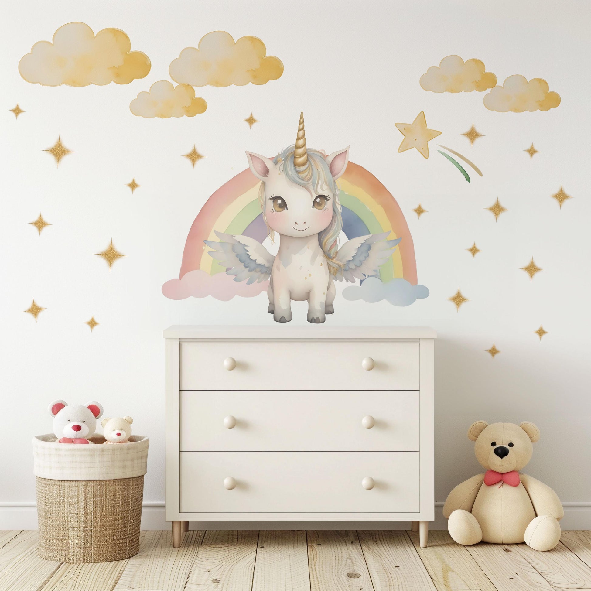 Unicorn Wall Decals Rainbow Nursery Decor Girls Bedroom Wall Stickers Unicorn Nursery Wall Art Peel and Stick Decals