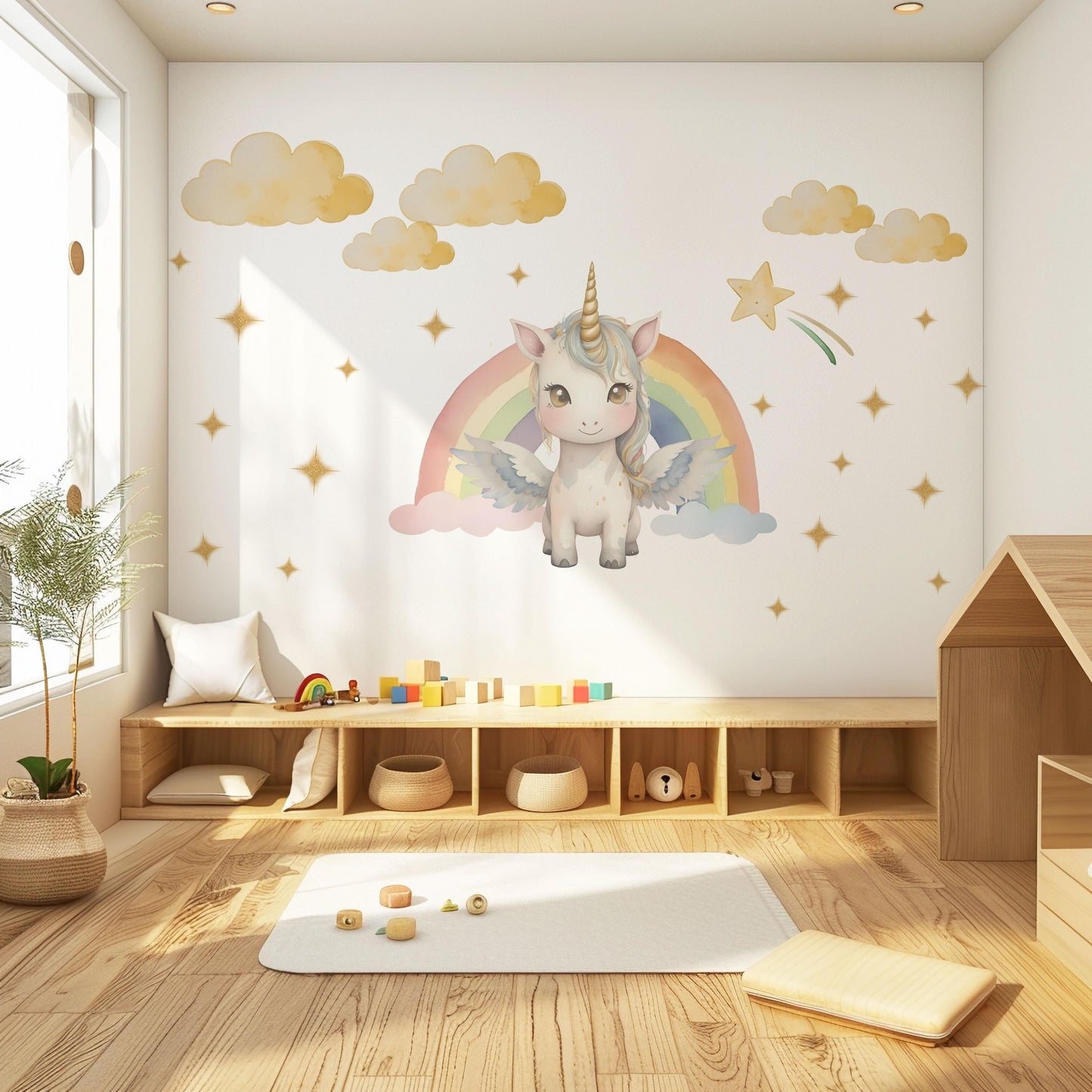 Unicorn Wall Decals Rainbow Nursery Decor Girls Bedroom Wall Stickers Unicorn Nursery Wall Art Peel and Stick Decals