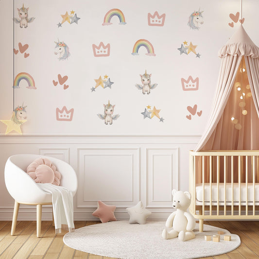 Unicorn Wall Decals Girls Bedroom Decor Unicorn Nursery Wall Stickers Rainbow Nursery Decor Baby Girl Room Decals