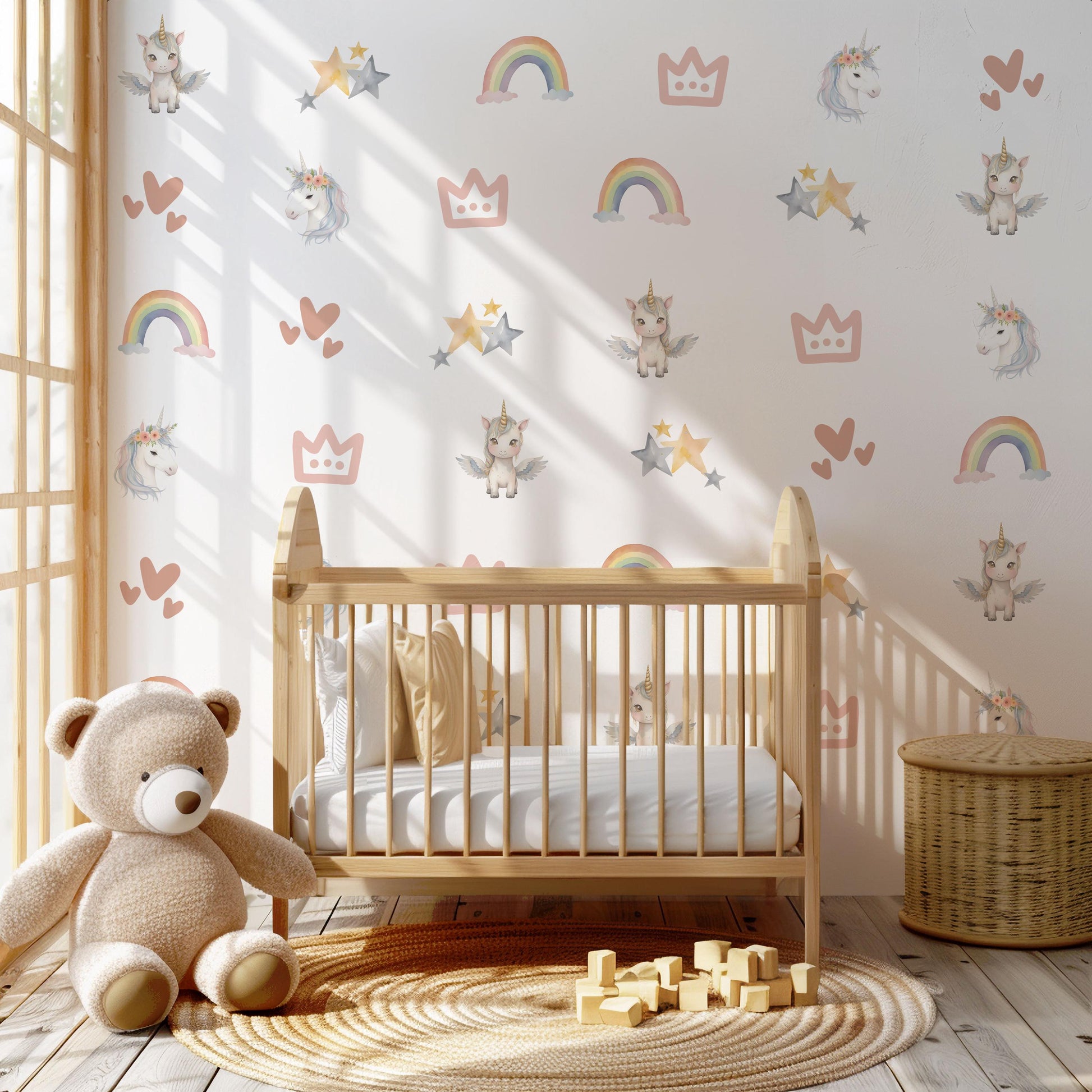 Unicorn Wall Decals Girls Bedroom Decor Unicorn Nursery Wall Stickers Rainbow Nursery Decor Baby Girl Room Decals