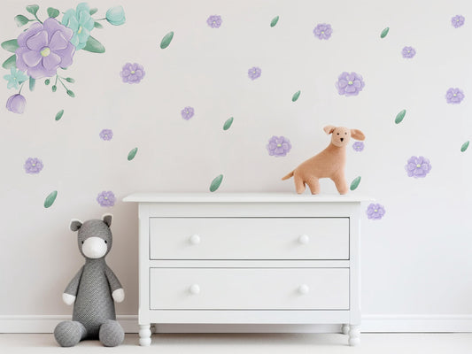 Nursery Decor Purple Flower Wall Stickers Nursery Wall Stickers Kids Wall Stickers, Floral Wall Decals, Girls Nursery Decor, Baby Room Decor