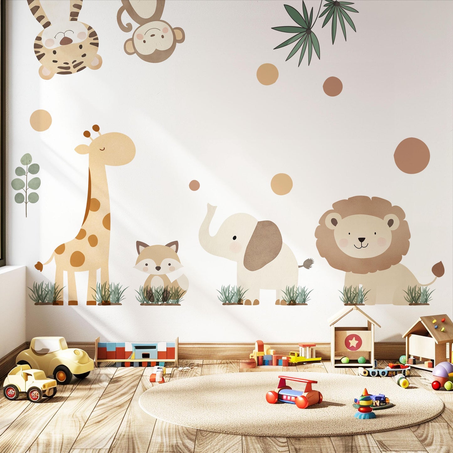 Safari Animal Wall Stickers Nursery Decor Jungle Nursery Wall Decals Neutral Nursery Decor Kids Bedroom Playroom Wall Art