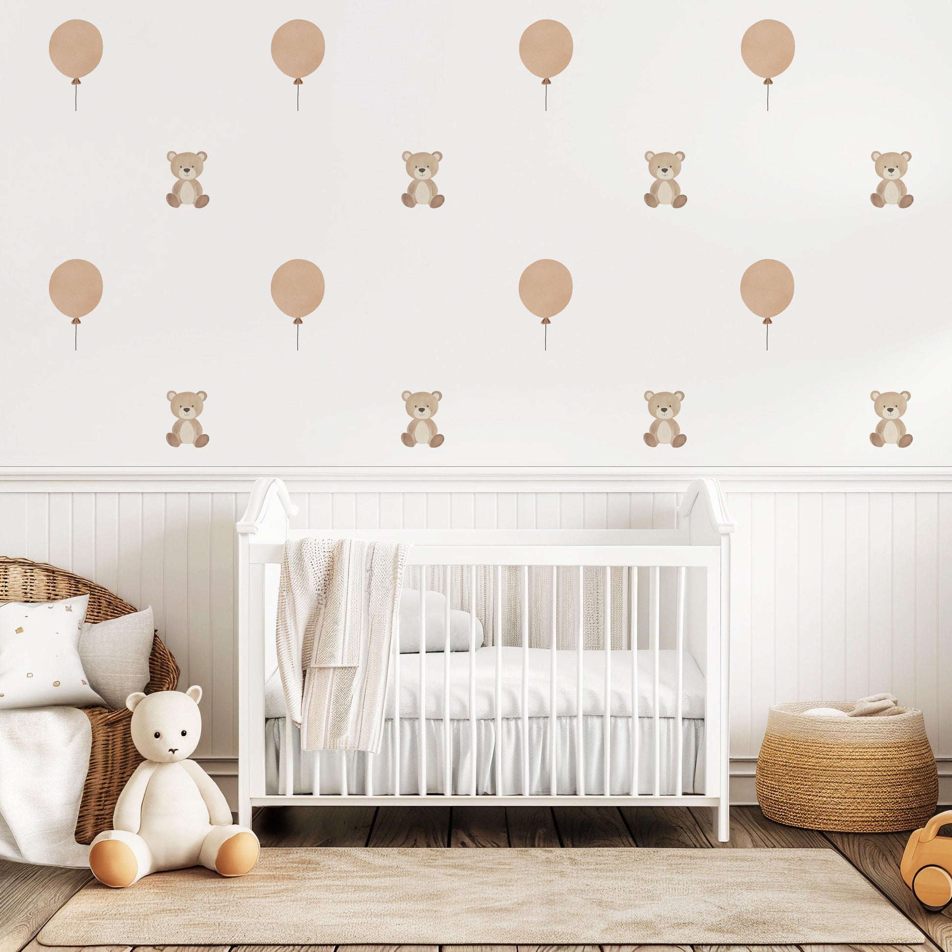 Teddy Bear Wall Stickers Neutral Nursery Decor Balloon Wall Decals Baby Room Decor Bear Nursery Stickers Kids Bedroom Wall Art
