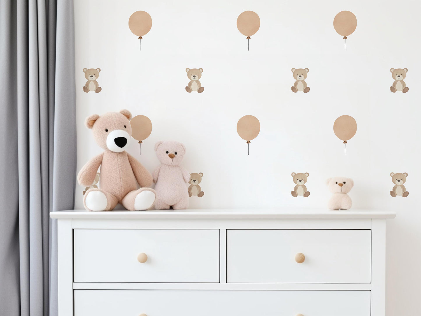 Teddy Bear Wall Stickers Neutral Nursery Decor Balloon Wall Decals Baby Room Decor Bear Nursery Stickers Kids Bedroom Wall Art