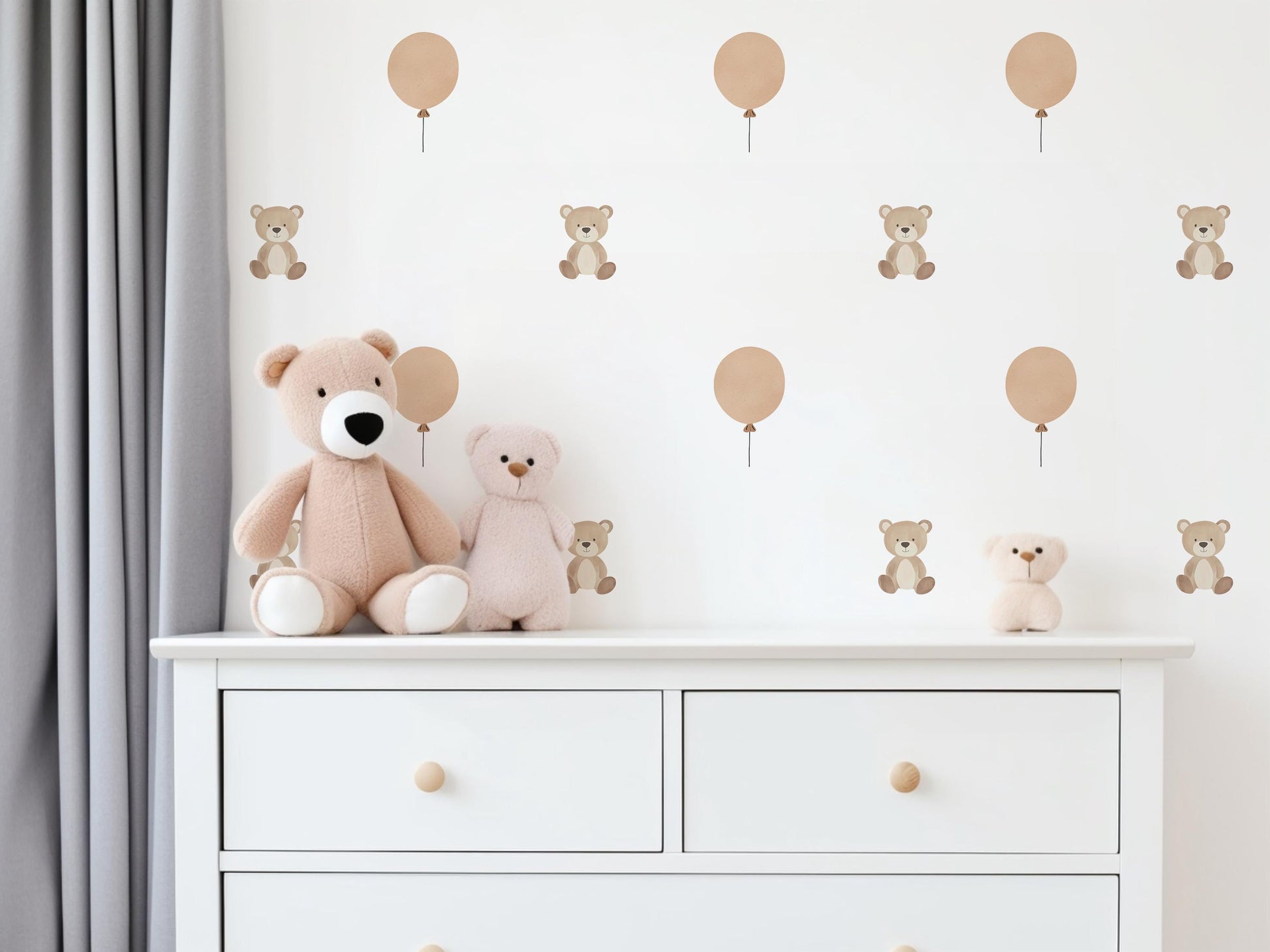 Teddy Bear Wall Stickers Neutral Nursery Decor Balloon Wall Decals Baby Room Decor Bear Nursery Stickers Kids Bedroom Wall Art
