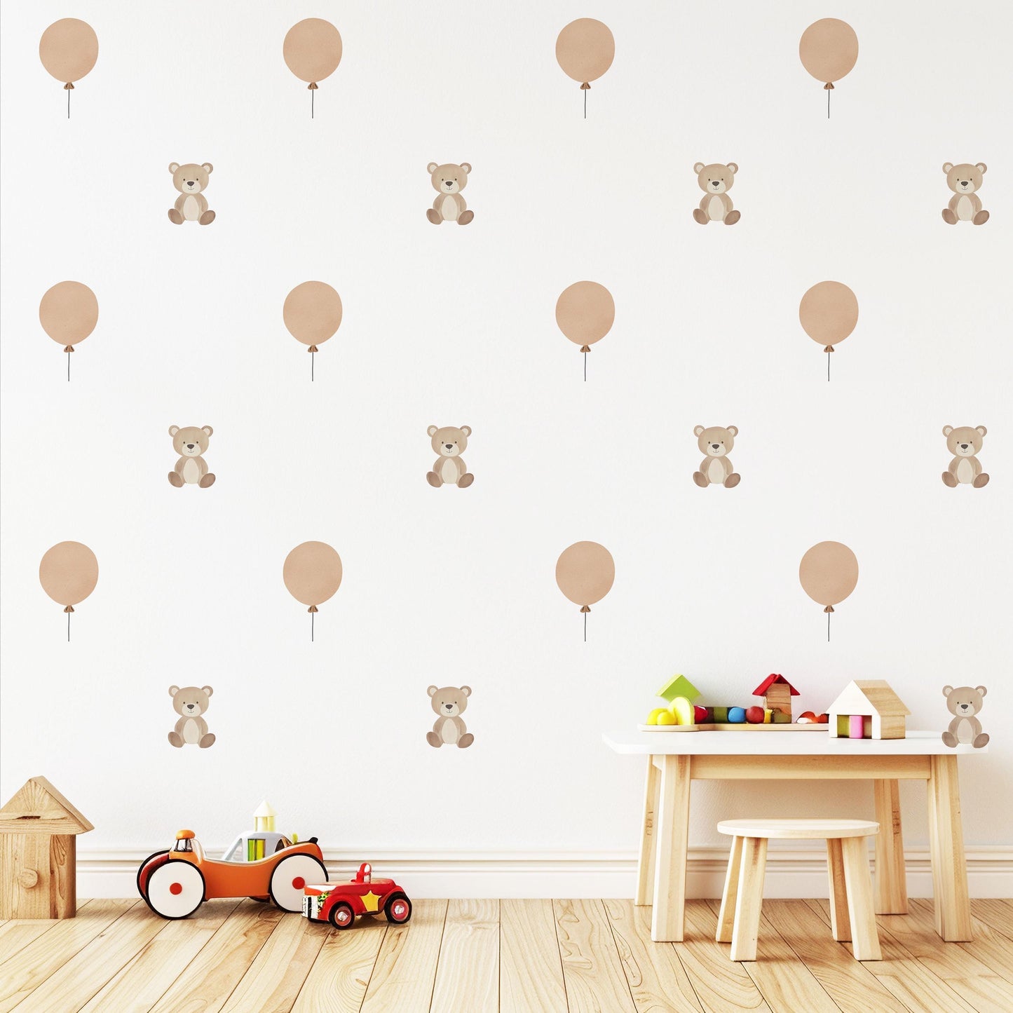 Teddy Bear Wall Stickers Neutral Nursery Decor Balloon Wall Decals Baby Room Decor Bear Nursery Stickers Kids Bedroom Wall Art