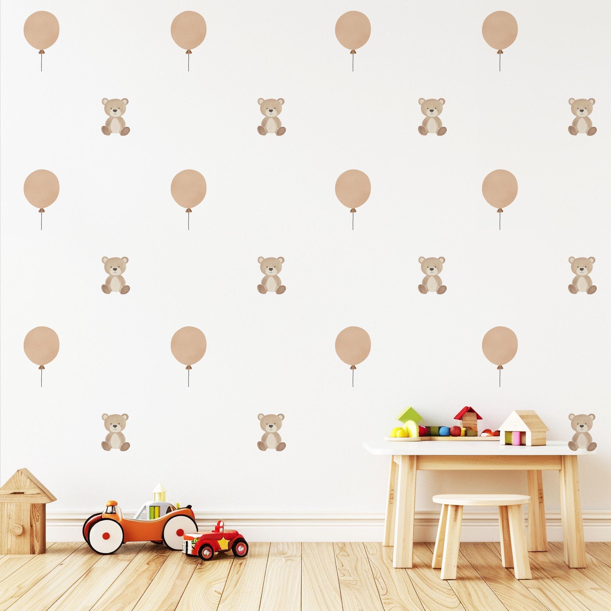 Teddy Bear Wall Stickers Neutral Nursery Decor Balloon Wall Decals Baby Room Decor Bear Nursery Stickers Kids Bedroom Wall Art