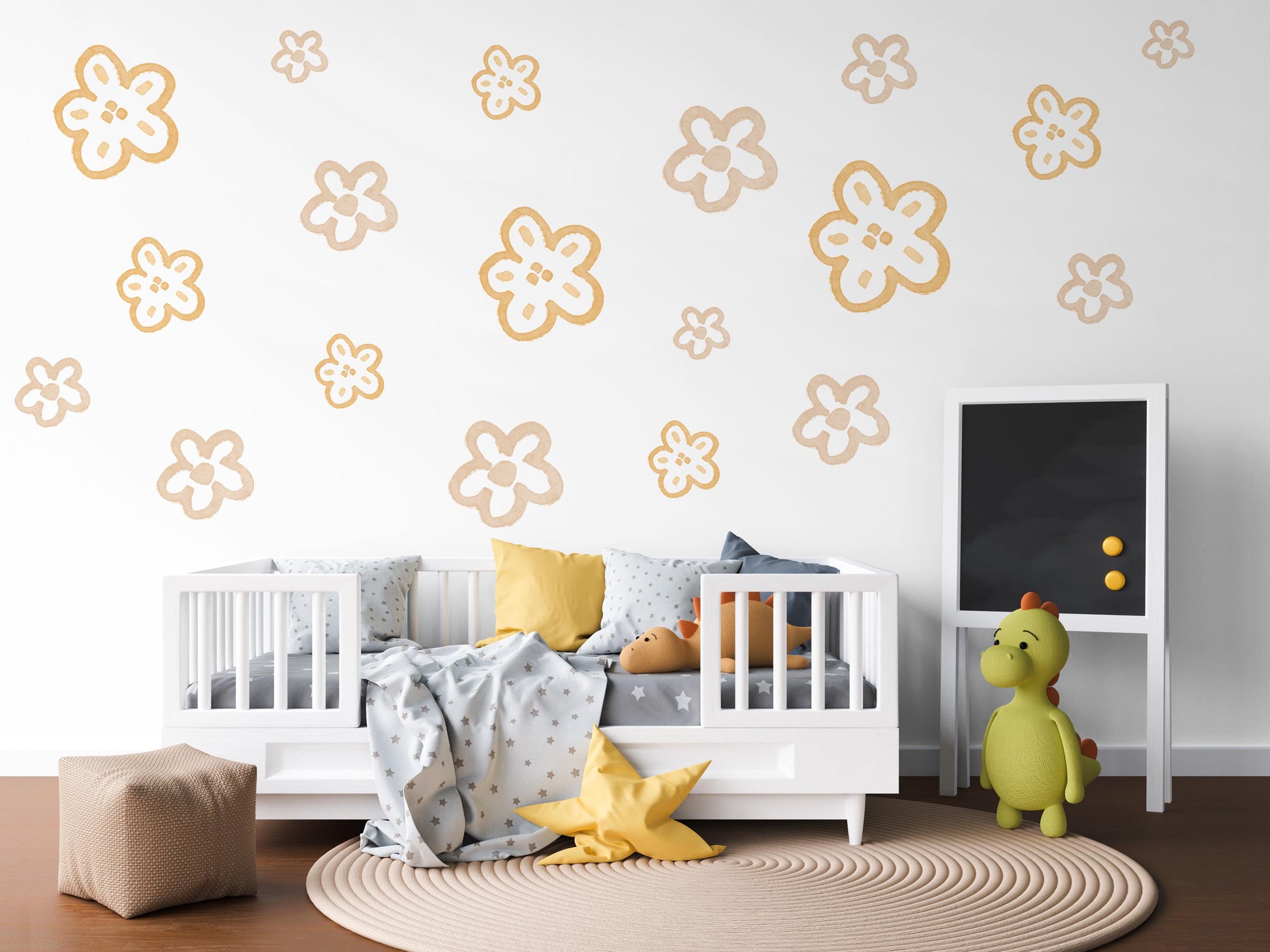 Flower Wall Stickers Neutral Nursery Decor Daisy Wall Decals Floral Nursery Wall Art Kids Bedroom Flower Bedroom Decor
