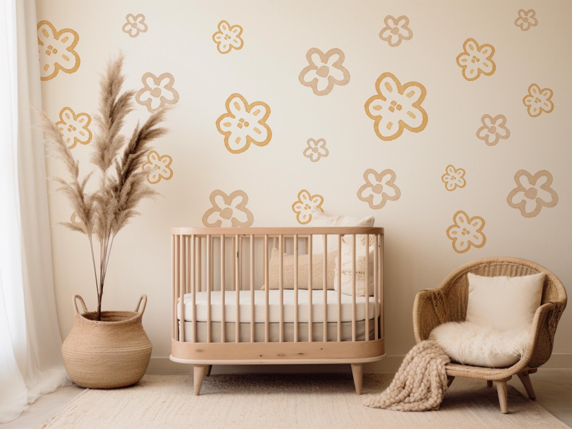 Flower Wall Stickers Neutral Nursery Decor Daisy Wall Decals Floral Nursery Wall Art Kids Bedroom Flower Bedroom Decor