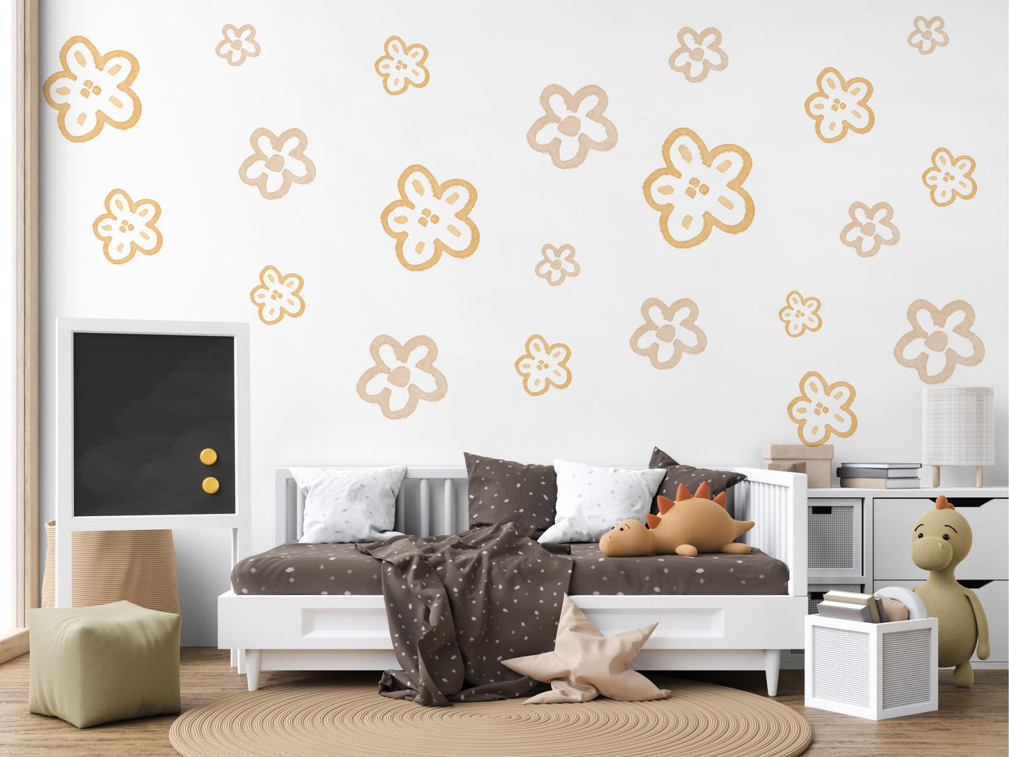 Flower Wall Stickers Neutral Nursery Decor Daisy Wall Decals Floral Nursery Wall Art Kids Bedroom Flower Bedroom Decor