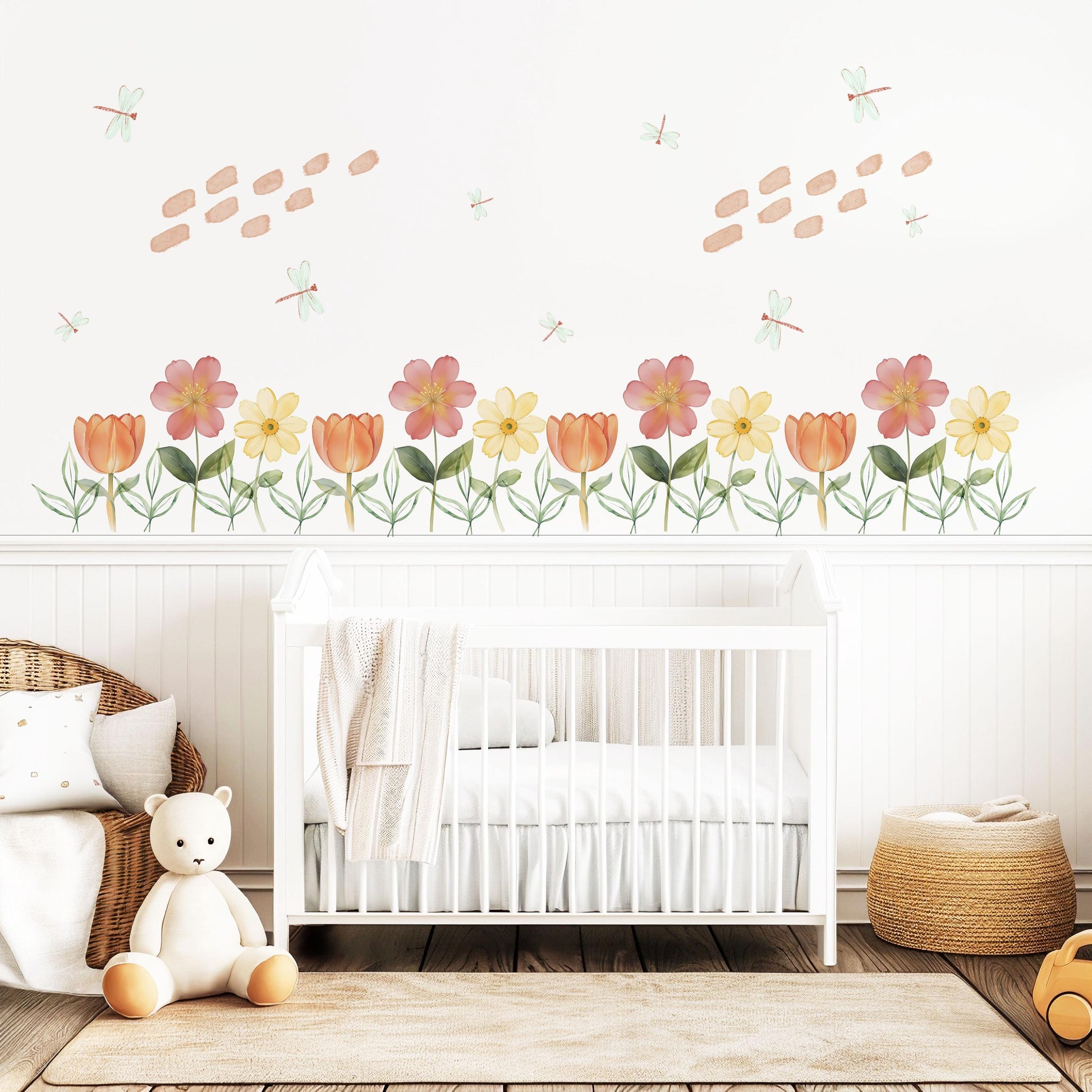 Flower Border Wall Stickers Floral Nursery Decor Flower Wall Decals Wildflower Nursery Peel And Stick Bedroom Wall Art