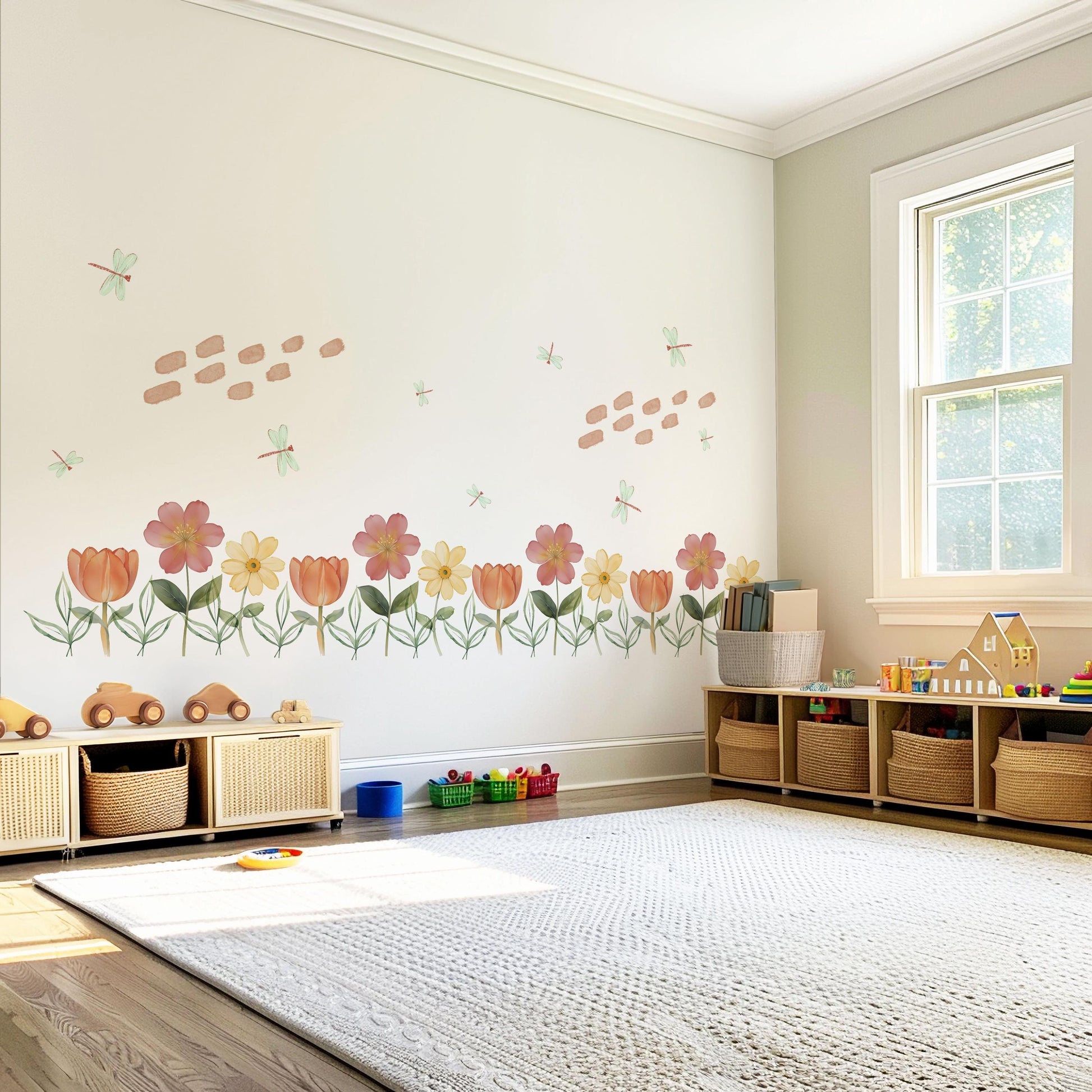 Flower Border Wall Stickers Floral Nursery Decor Flower Wall Decals Wildflower Nursery Peel And Stick Bedroom Wall Art