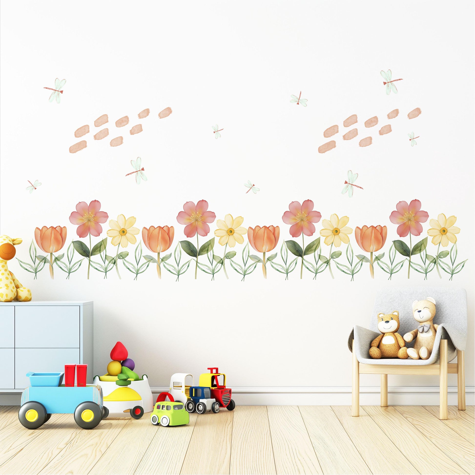 Flower Border Wall Stickers Floral Nursery Decor Flower Wall Decals Wildflower Nursery Peel And Stick Bedroom Wall Art