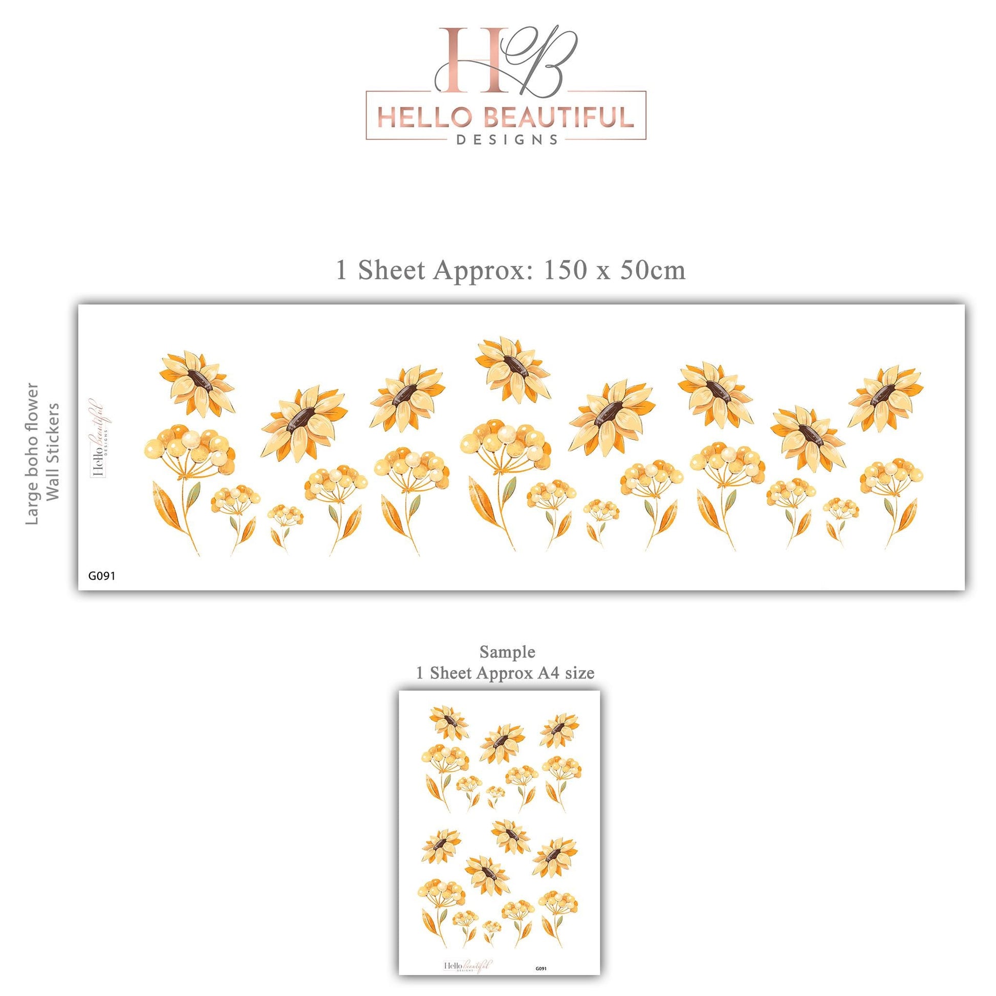 Sunflower Wall Stickers Floral Nursery Decor Yellow Flower Wall Decals Wildflower Bedroom Decor Peel And Stick Wall Art