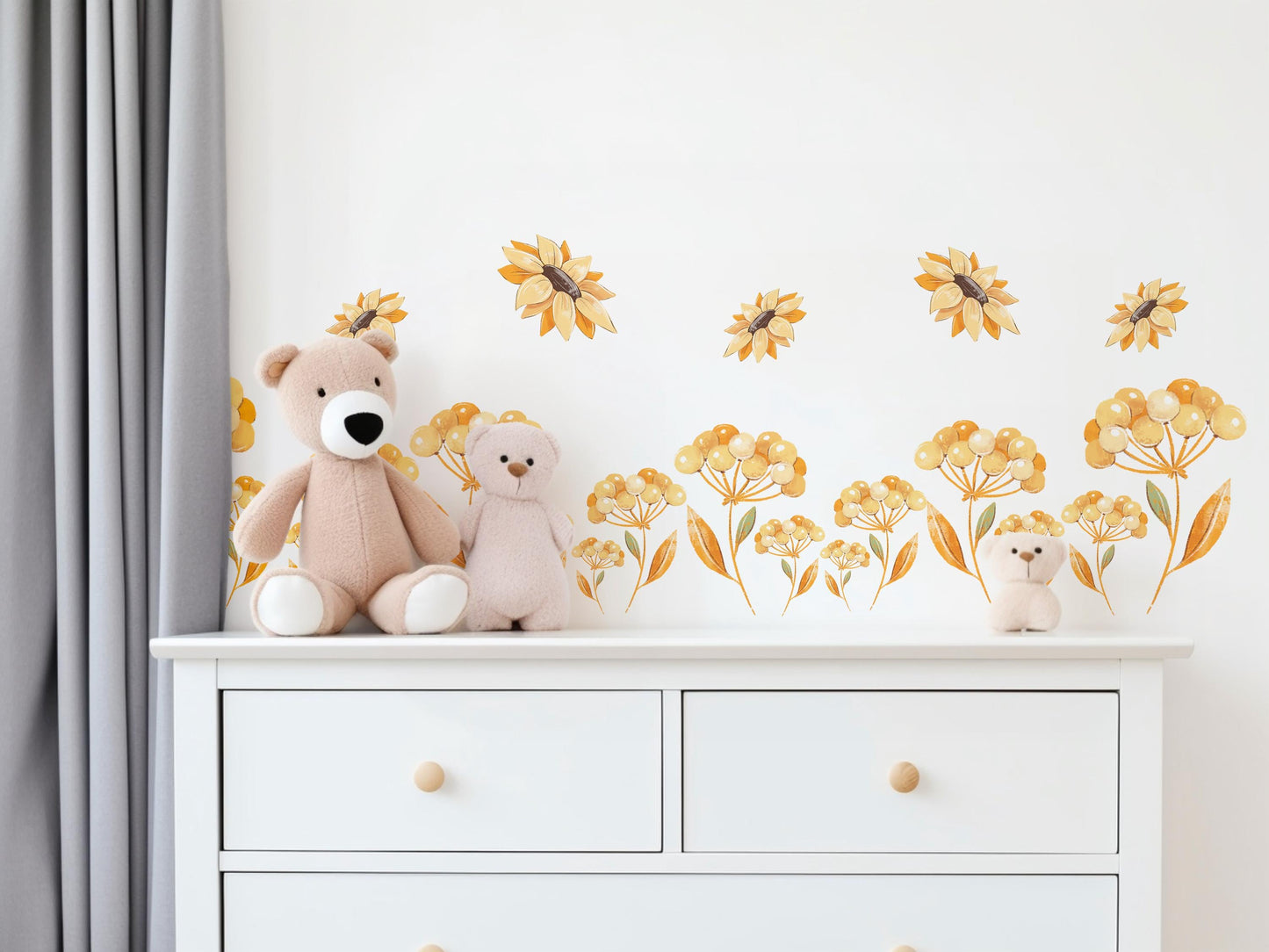 Sunflower Wall Stickers Floral Nursery Decor Yellow Flower Wall Decals Wildflower Bedroom Decor Peel And Stick Wall Art