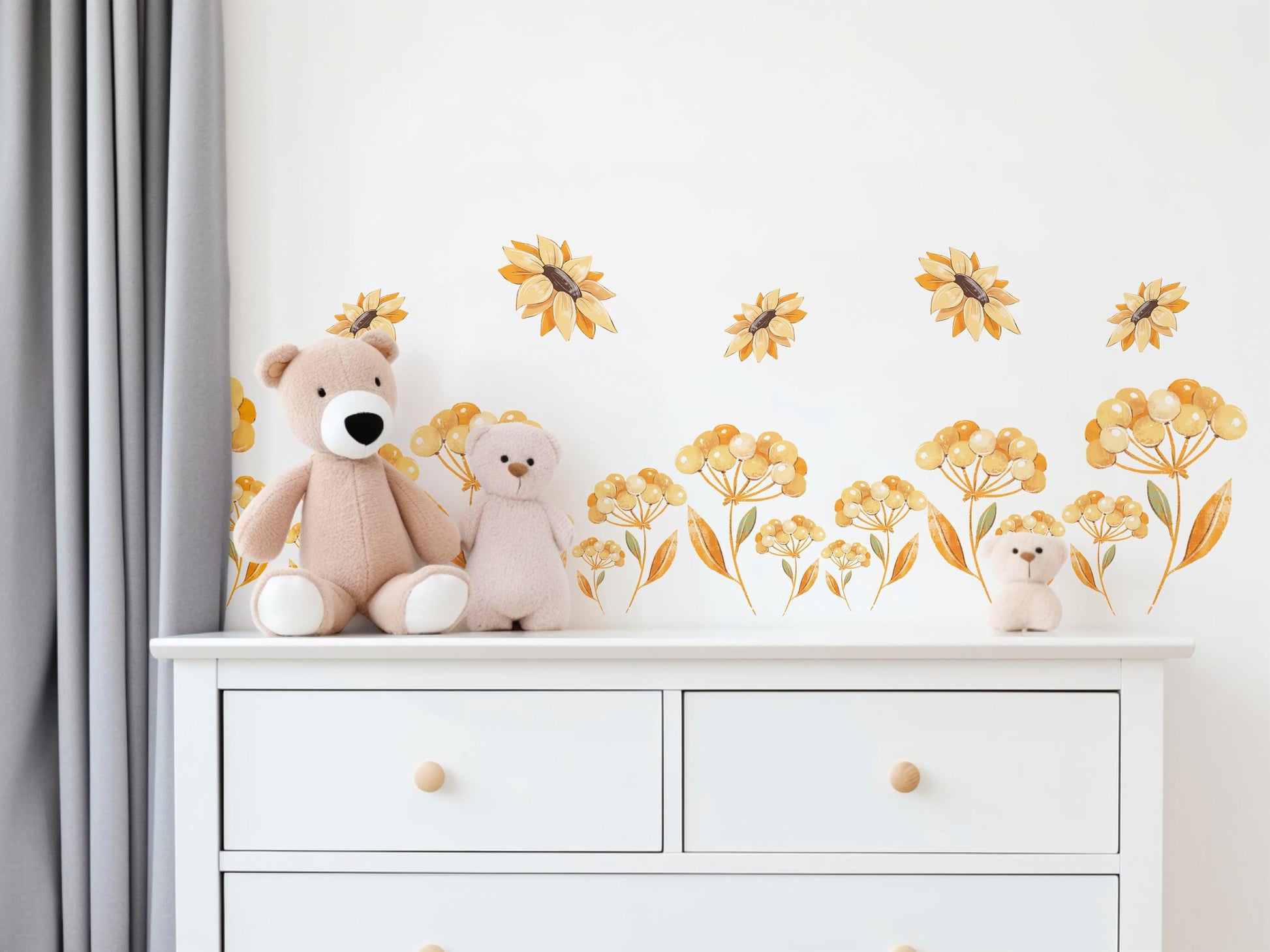 Sunflower Wall Stickers Floral Nursery Decor Yellow Flower Wall Decals Wildflower Bedroom Decor Peel And Stick Wall Art