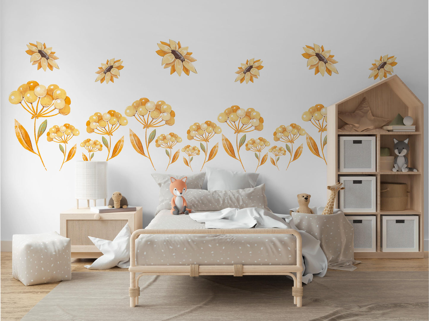 Sunflower Wall Stickers Floral Nursery Decor Yellow Flower Wall Decals Wildflower Bedroom Decor Peel And Stick Wall Art