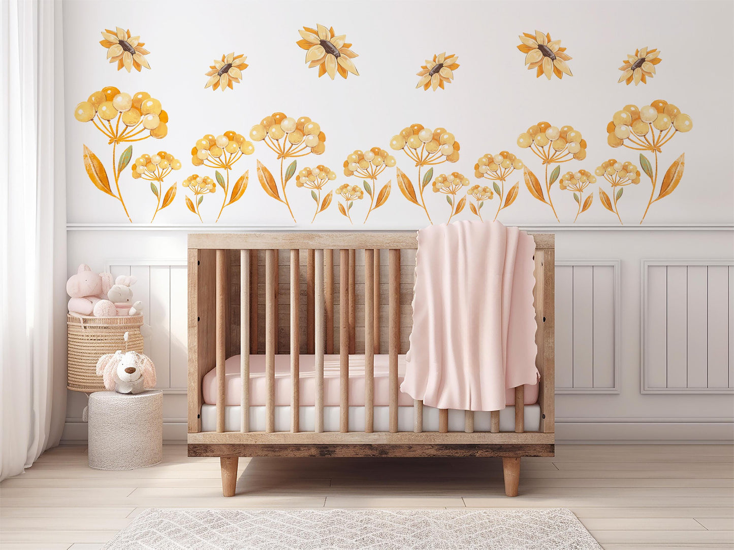 Sunflower Wall Stickers Floral Nursery Decor Yellow Flower Wall Decals Wildflower Bedroom Decor Peel And Stick Wall Art