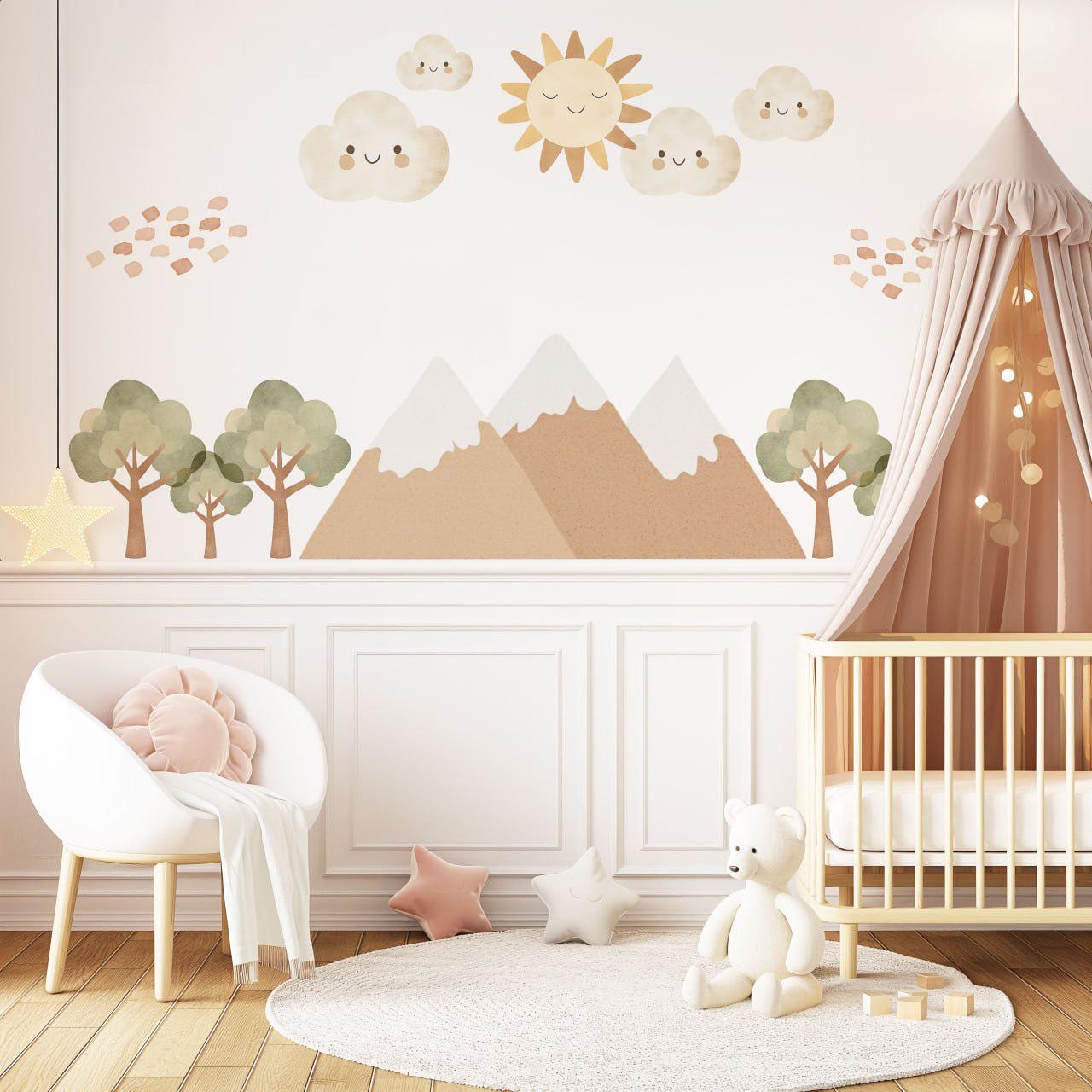 Mountain Wall Stickers Neutral Nursery Decor Mountain Nursery Wall Decals Woodland Nursery Peel And Stick Bedroom Wall Art