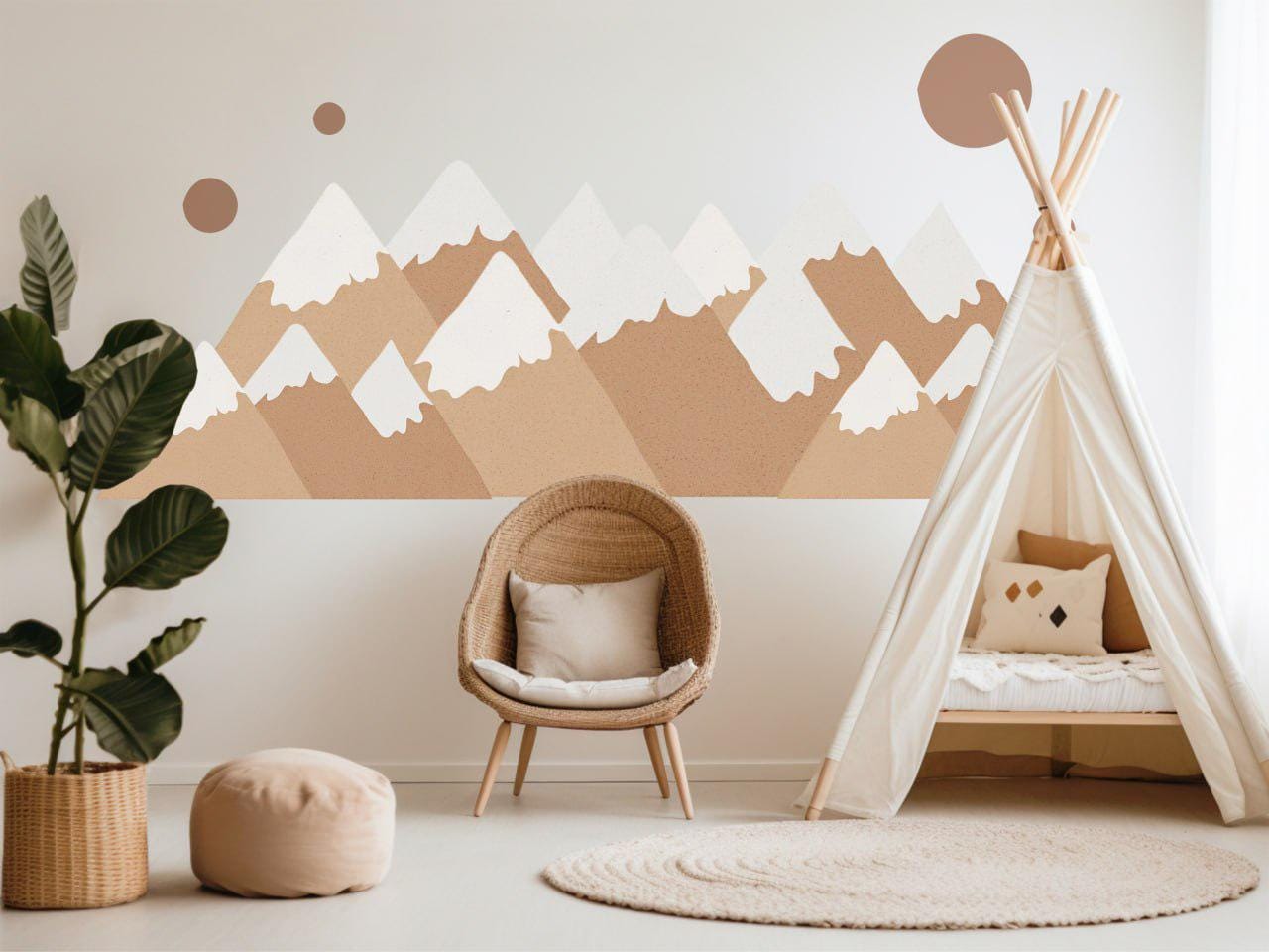 Boho Mountain Wall Decal for Nursery Neutral Mountain Wall Sticker Woodland Nursery Decor Beige Mountain Decal Scandinavian Nursery Wall Art