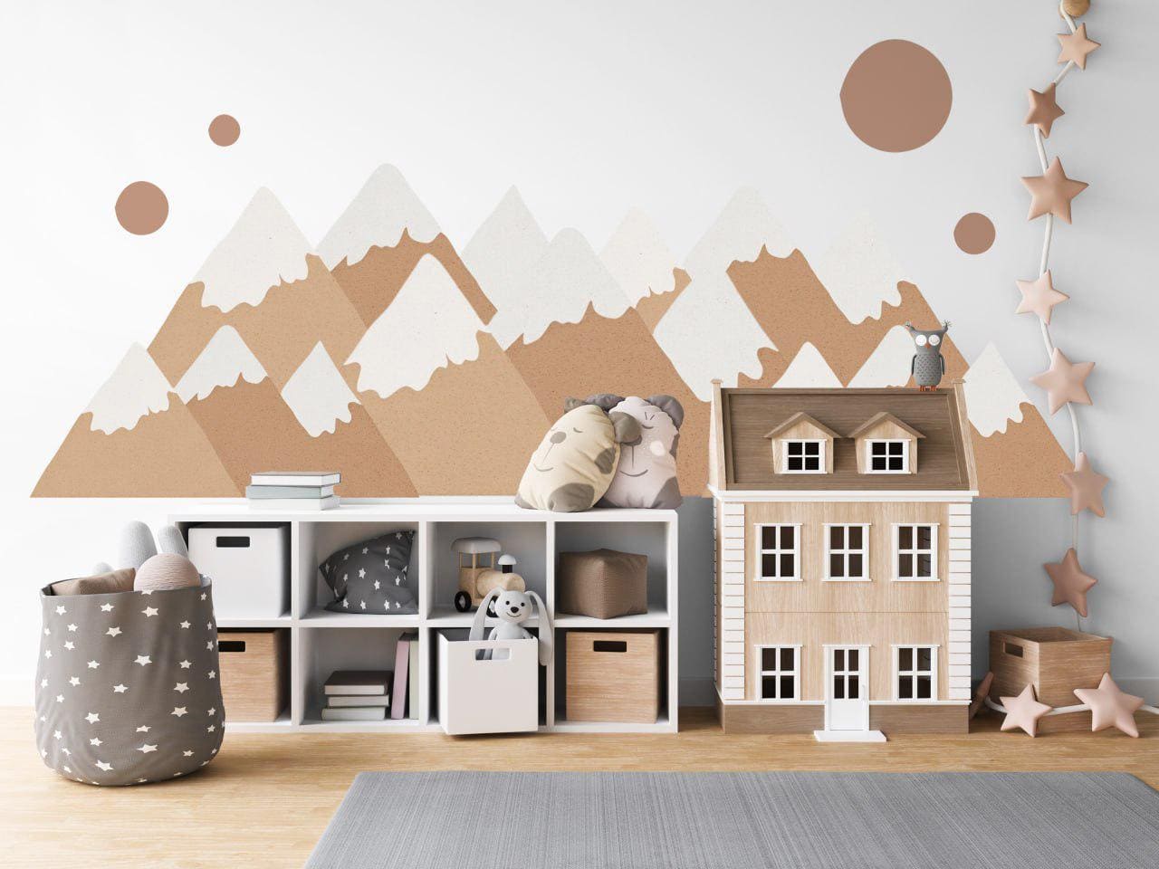 Boho Mountain Wall Decal for Nursery Neutral Mountain Wall Sticker Woodland Nursery Decor Beige Mountain Decal Scandinavian Nursery Wall Art