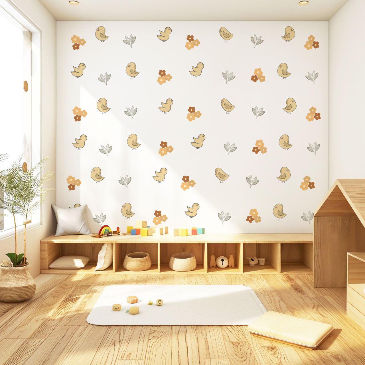 Bird Nursery Wall Decals Boho Bird Wall Stickers Neutral Nursery Decor, Floral Wall Decals, Woodland Nursery Wall Art, Peel and Stick Decals