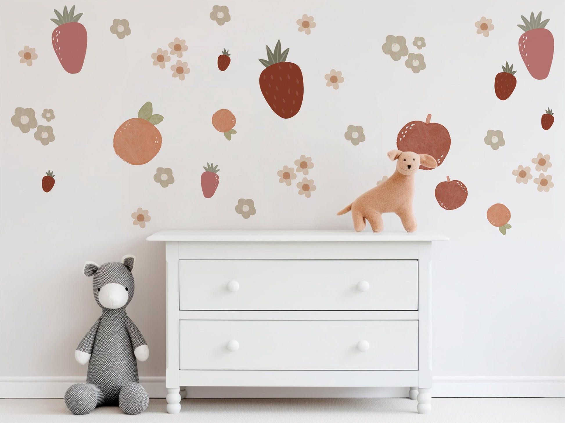 Strawberry Wall Decals Fruit Nursery Wall Stickers, Strawberry Nursery Decor, Boho Nursery Wall Art, Peach Wall Decals, Baby Girl Room Decor