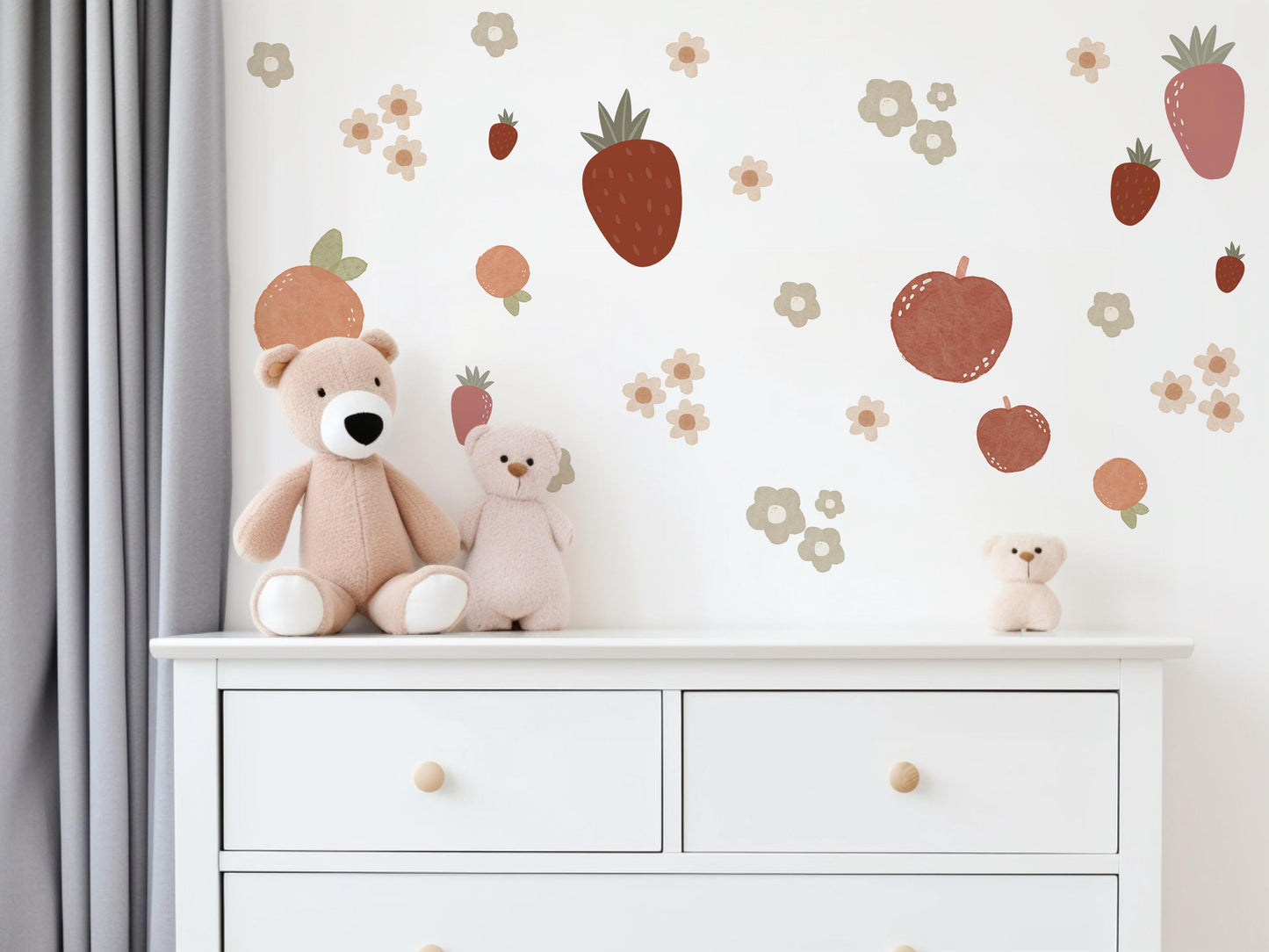 Strawberry Wall Decals Fruit Nursery Wall Stickers, Strawberry Nursery Decor, Boho Nursery Wall Art, Peach Wall Decals, Baby Girl Room Decor