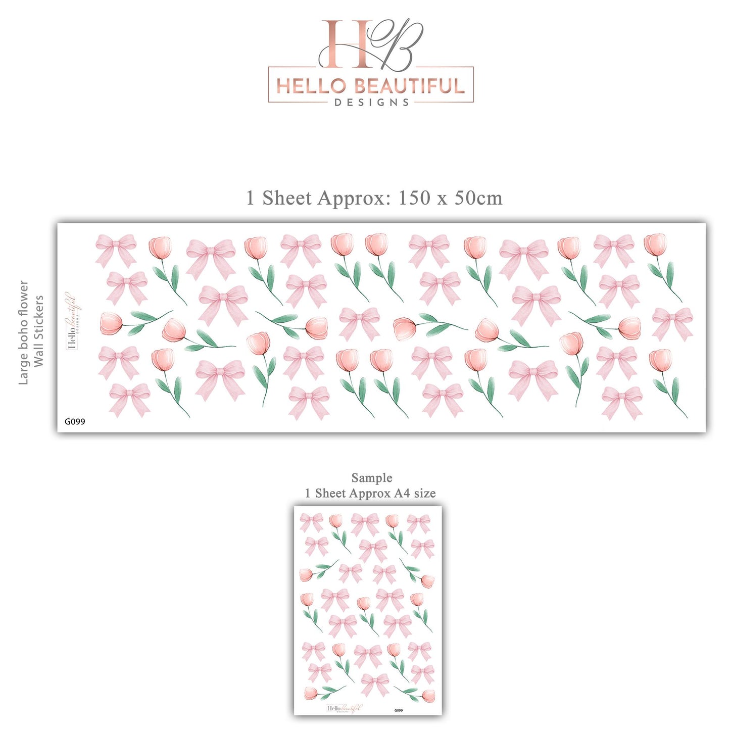 Pink Bow Wall Decals Tulip Nursery Wall Stickers Baby Girl Nursery Decor Watercolour Floral Wall Decal Coquette Nursery Decor Peel and Stick
