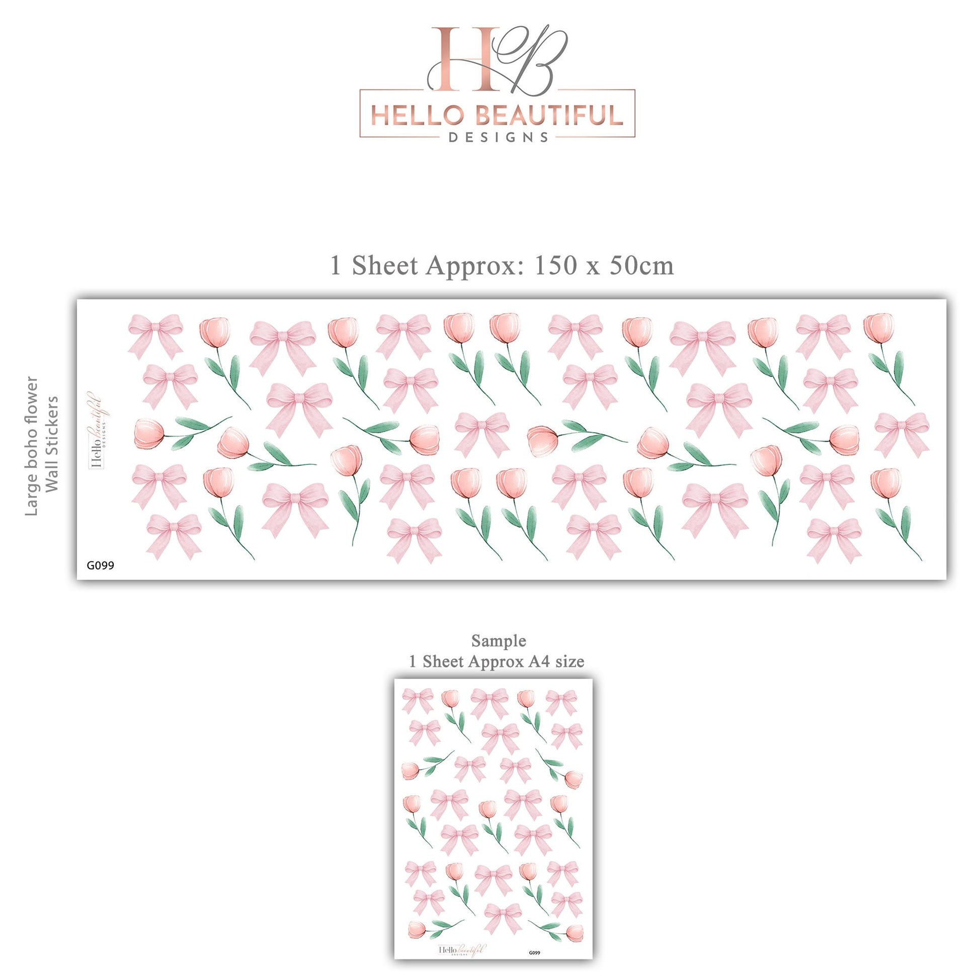 Pink Bow Wall Decals Tulip Nursery Wall Stickers Baby Girl Nursery Decor Watercolour Floral Wall Decal Coquette Nursery Decor Peel and Stick