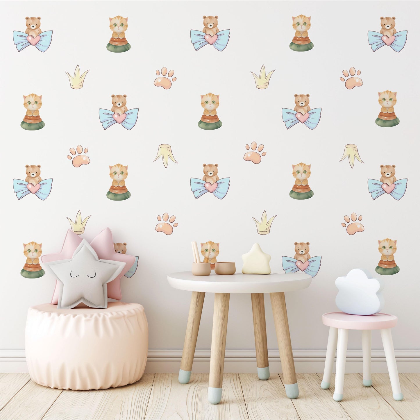 Princess Nursery Wall Decals Teddy Bear Wall Stickers Baby Girl Nursery Decor Cute Animal Wall Decals Neutral Nursery