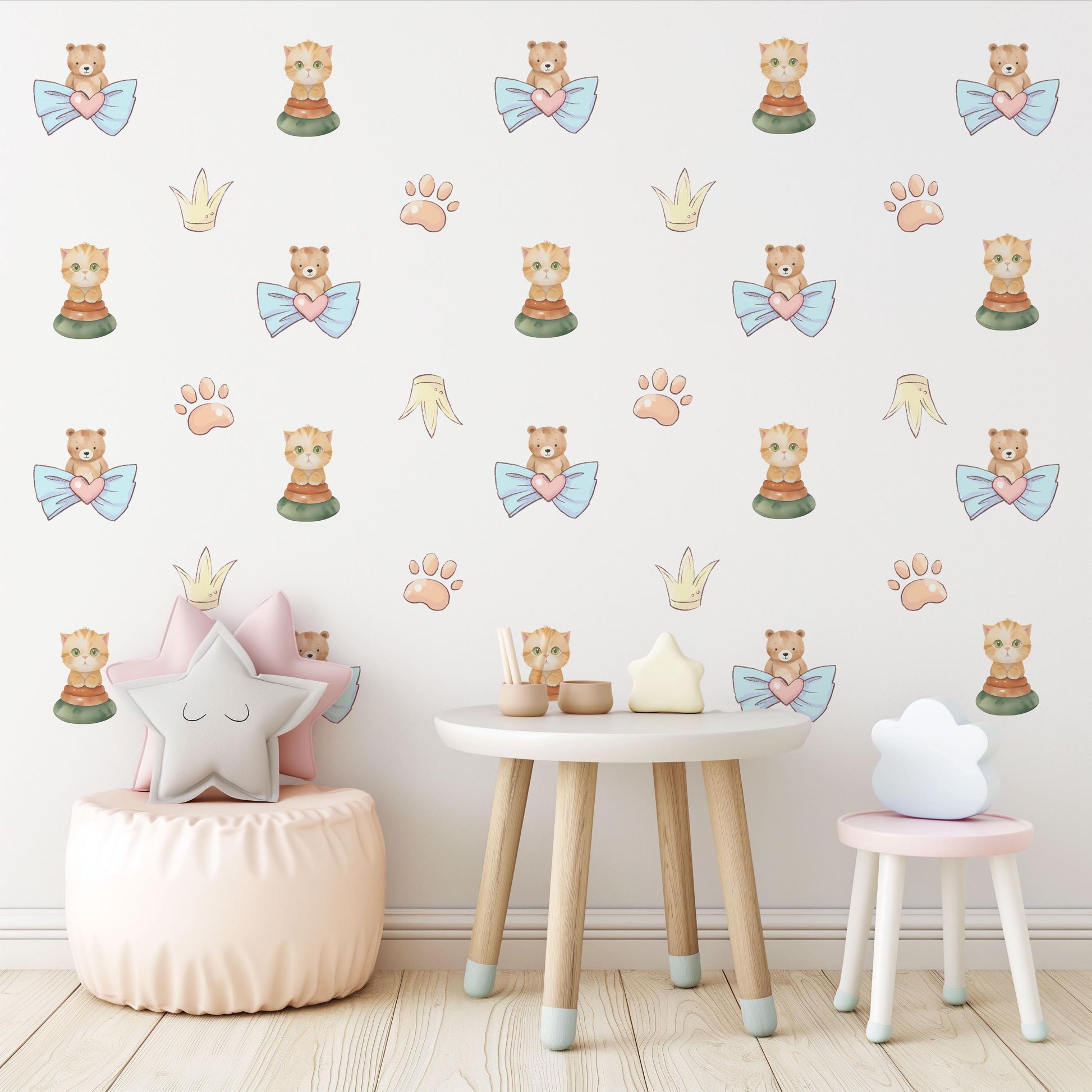 Princess Nursery Wall Decals Teddy Bear Wall Stickers Baby Girl Nursery Decor Cute Animal Wall Decals Neutral Nursery