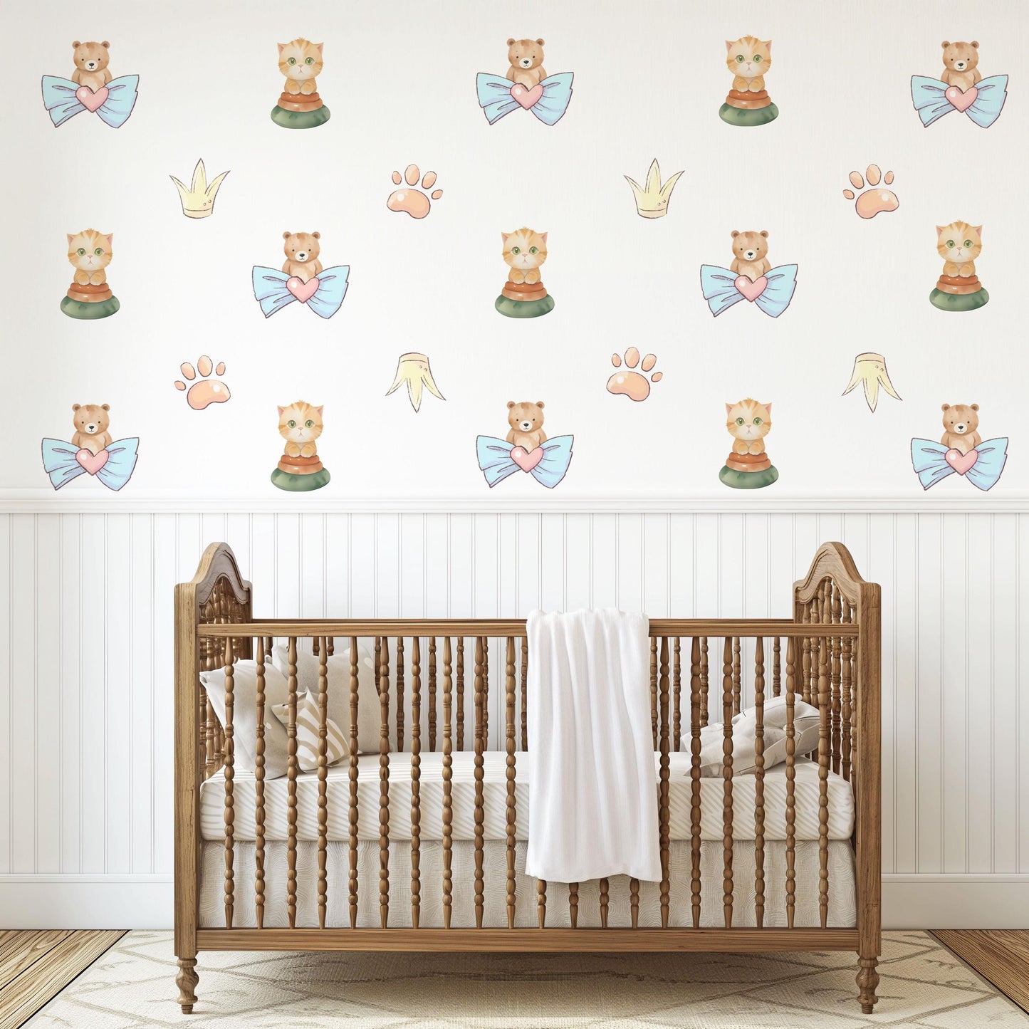 Princess Nursery Wall Decals Teddy Bear Wall Stickers Baby Girl Nursery Decor Cute Animal Wall Decals Neutral Nursery
