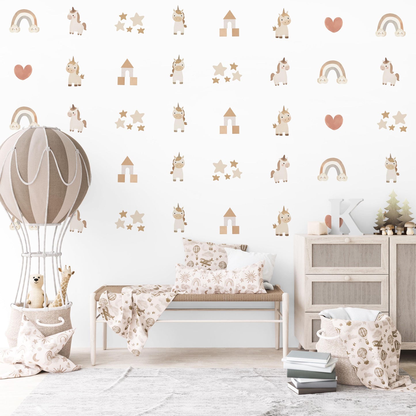 Unicorn Wall Decals Neutral Nursery Decor Boho Rainbow Wall Stickers Baby Girl Nursery Peel and Stick Unicorn Stickers
