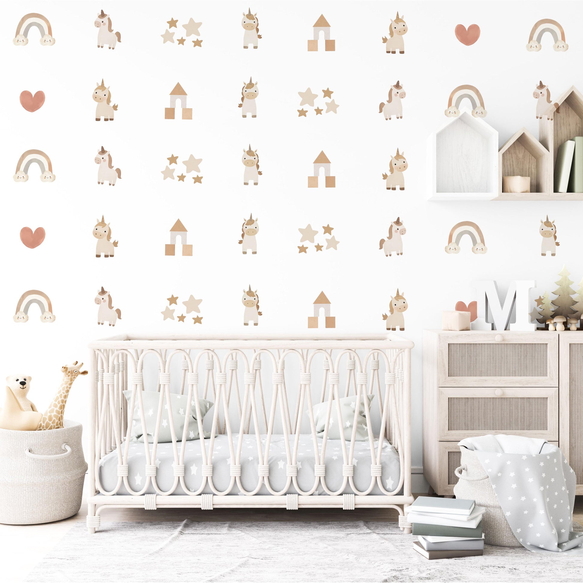 Unicorn Wall Decals Neutral Nursery Decor Boho Rainbow Wall Stickers Baby Girl Nursery Peel and Stick Unicorn Stickers