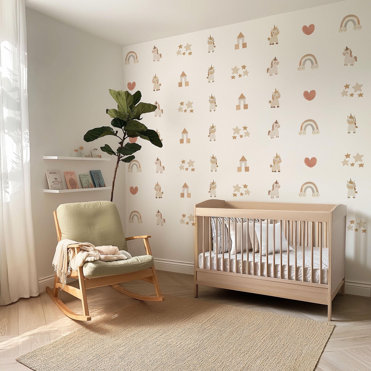 Unicorn Wall Decals Neutral Nursery Decor Boho Rainbow Wall Stickers Baby Girl Nursery Peel and Stick Unicorn Stickers